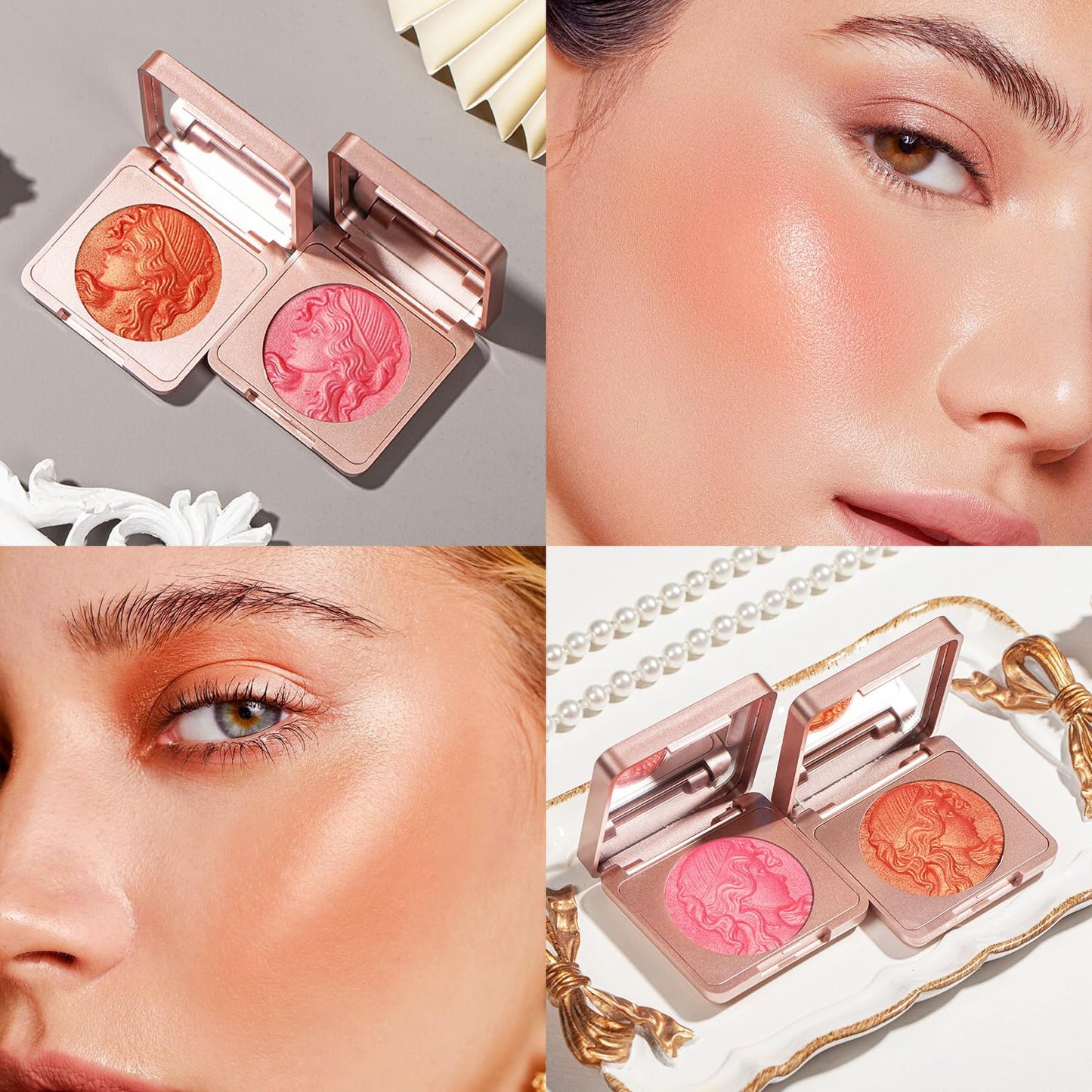 Embossed Blush for Cheeks,Embossed Smooth Powder Blush Palette For CheeksMatte Face Powder Blush Palette,Natural Makeup,Radiant Finish - Contour Face with a Radiant Flush (Orange)