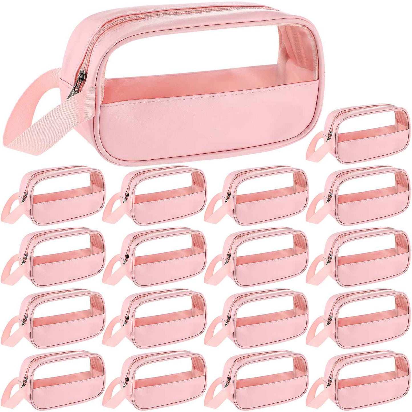 Tanlade 18 Pcs Clear Cosmetic Bags Bulk, Translucent Makeup Toiletry Bag for Women Waterproof Portable Cosmetic Bag Set Traveling Make up Organizer(Pink)