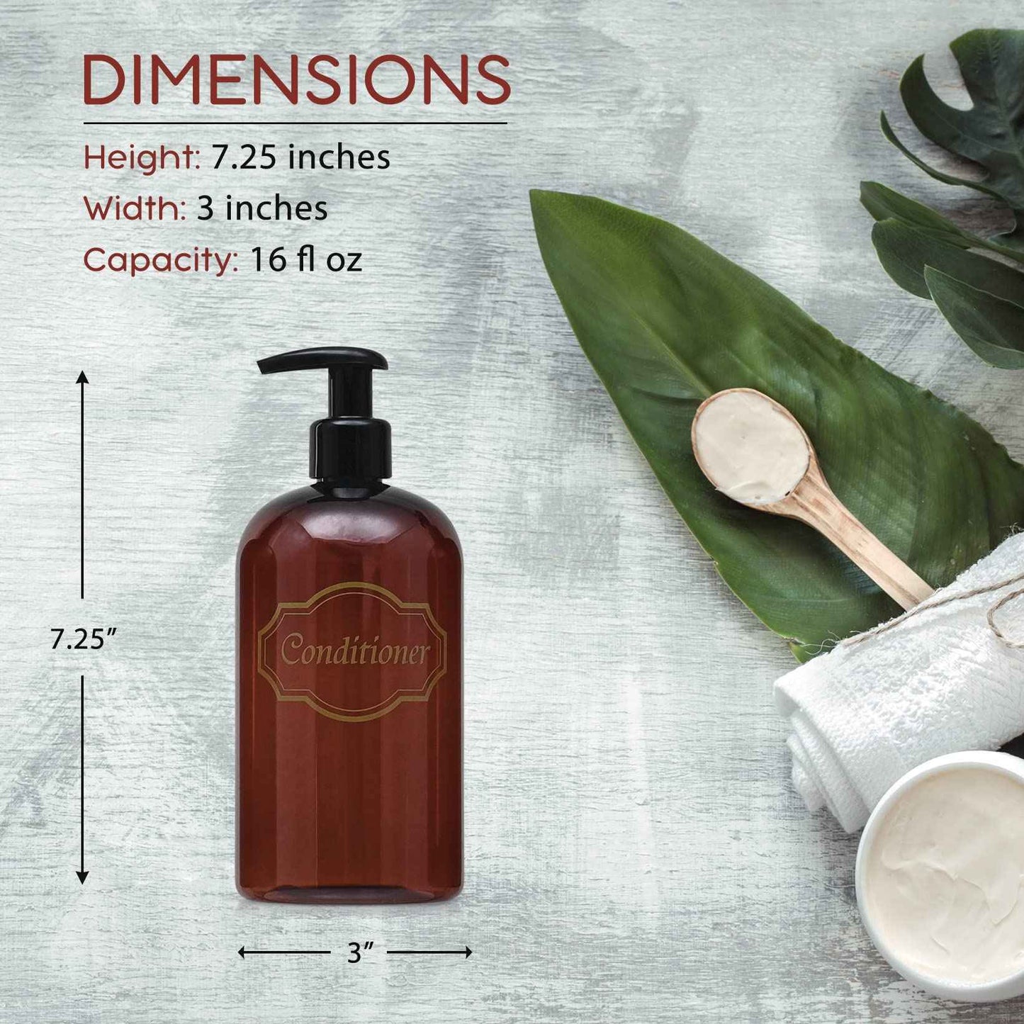 Bottiful Home-16 oz Shampoo and Conditioner Refillable Empty Plastic Pump Bottle Dispenser Set (Amber)