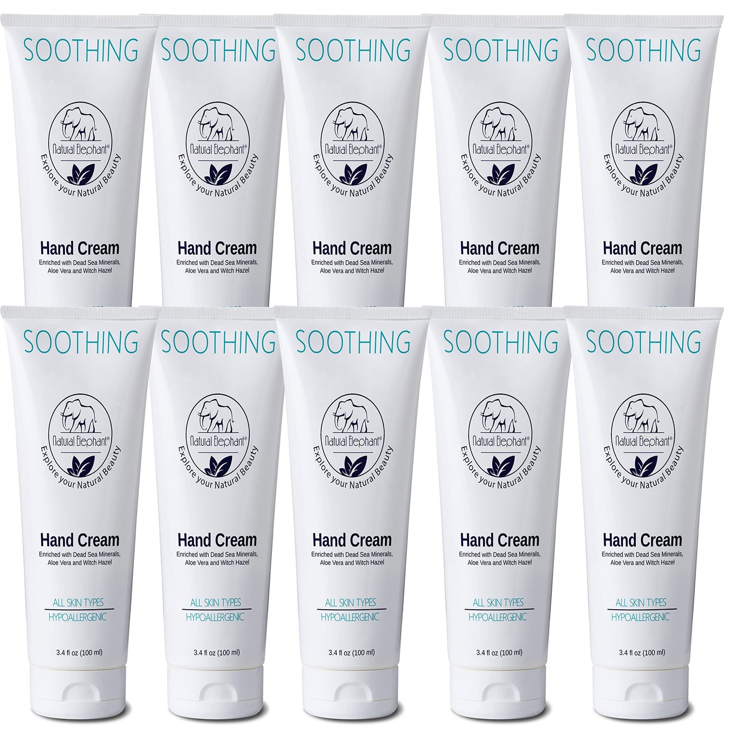 Natural Elephant Dead Sea Soothing Hand Cream with Dead Sea Minerals 3.4 fl oz (Pack of 10)