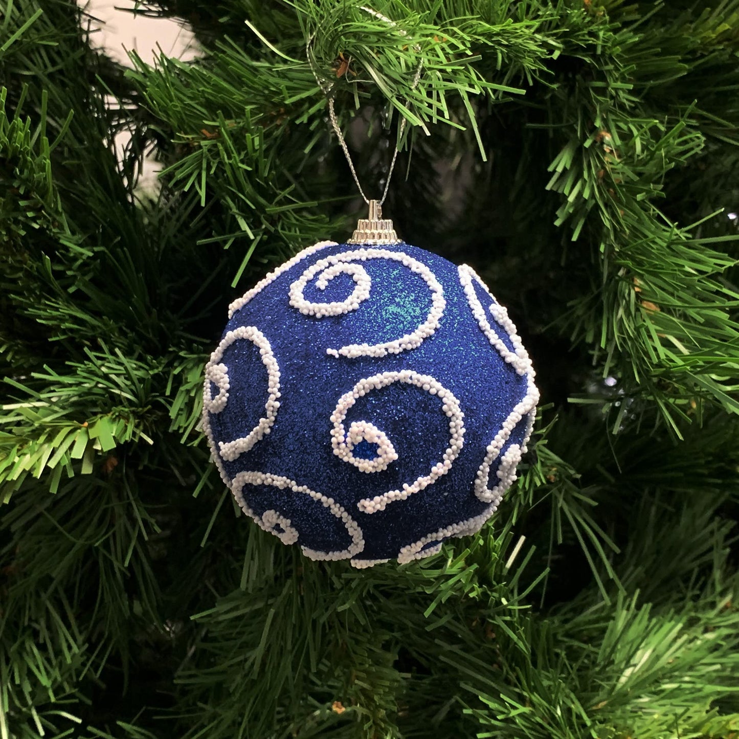 allgala 12 Pack 3 Inch Christmas Tree Ornament Balls-Glitter Decorated Foam Large Xmas Ball-Navy Blue