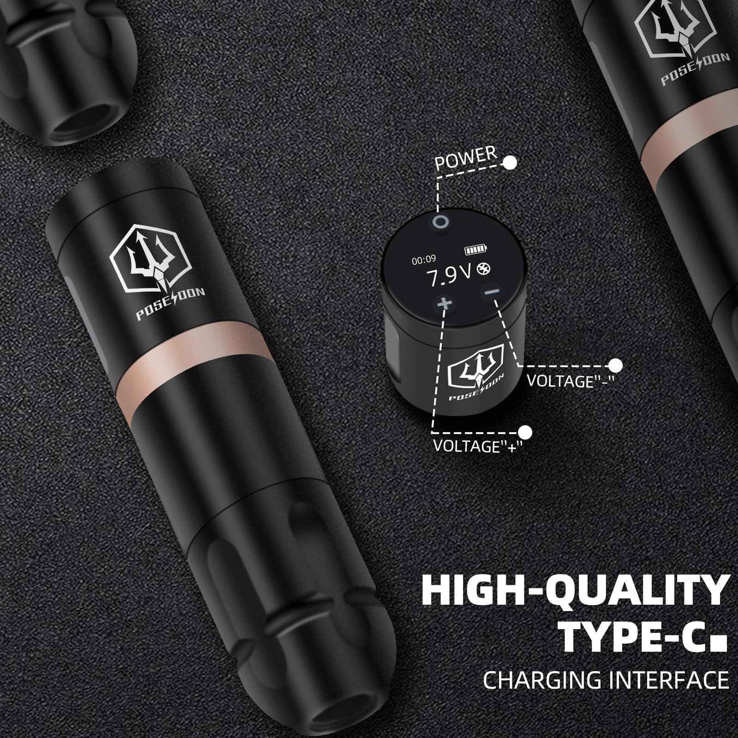 POSEIDON Cordless Rotary Tattoo Machine Kit with 20 Tattoo Cartridge Needles, Ink Set & 2 Rechargeable Batteries | Professional Portable Tattoo Gun for Beginners | Complete Starter Supplies(HM124)