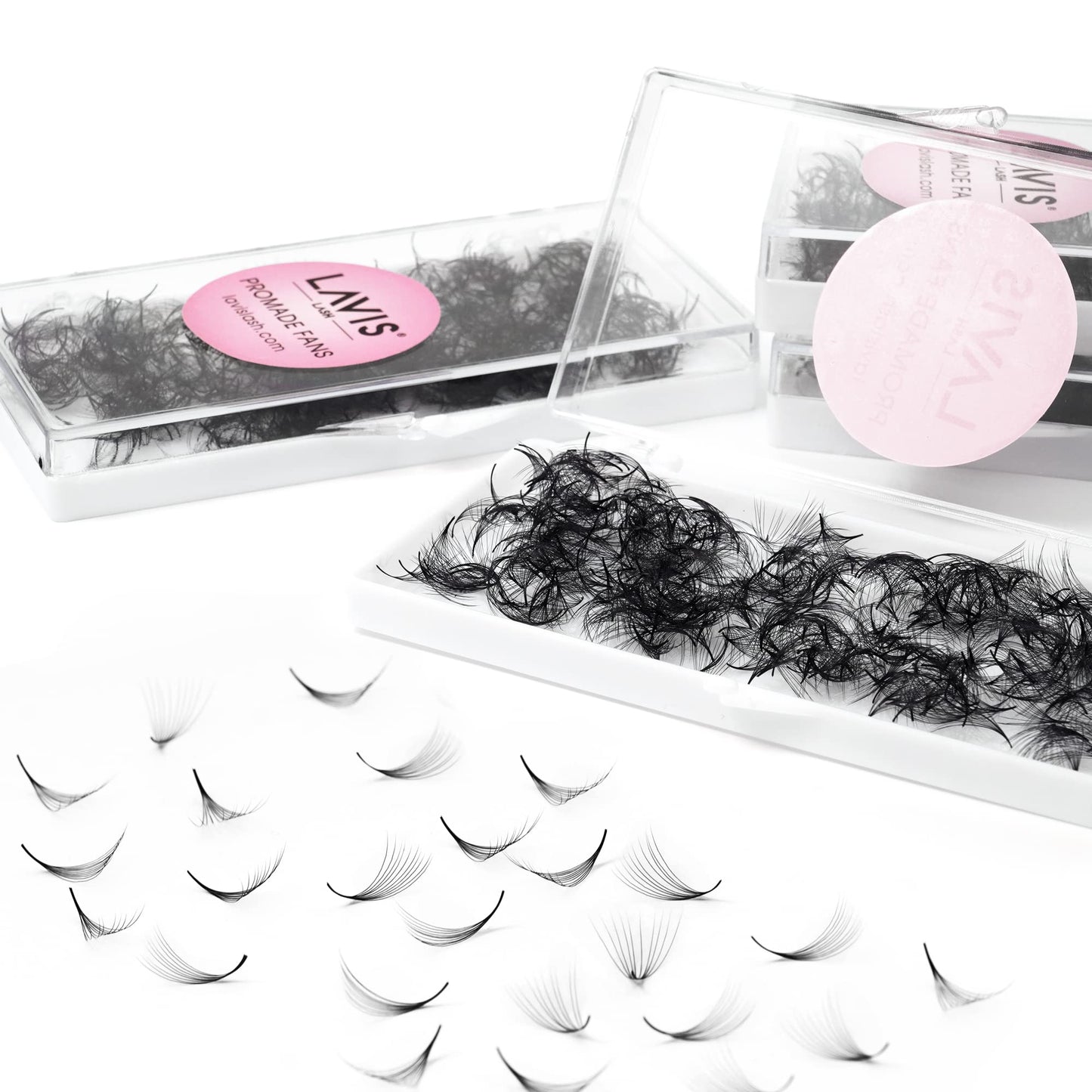 LAVISLASH 500 Promade Fans Eyelash Extension | Handmade Loose Volume Lash | Mutiple Options 3D-8D/10D/12D/14D/16D Fans | 0.03/0.05/0.07mm Thickness | C/CC/D Curl | 8-16mm Length(10D-0.05-C-14mm)