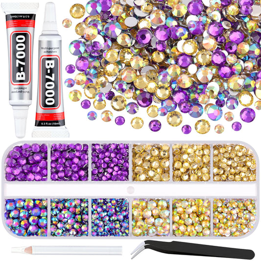 3500 PCS Flatback Rhinestones for Crafting and 2PCS B7000 Glue (Pack 9), 1 Box of 3/4/5mm Colorful Resin Rhinestones Gems Charms for Bedazzling DIY Crafts Fabric Clothing Tumblers Shoes Nail Art