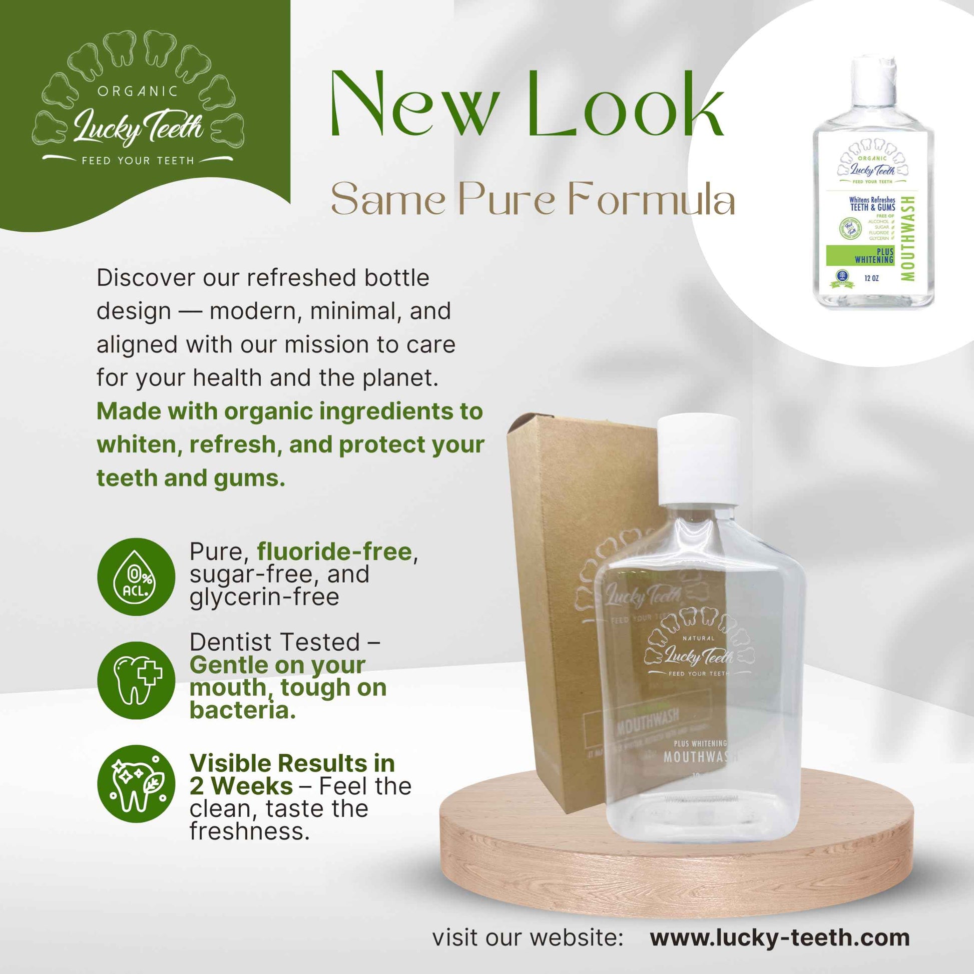 Lucky Teeth Organic Food Grade Peroxide MouthWash - Plus WHITENING - Whitens, Refreshes. Food Grade Peroxide + Essential Oils. … (2)