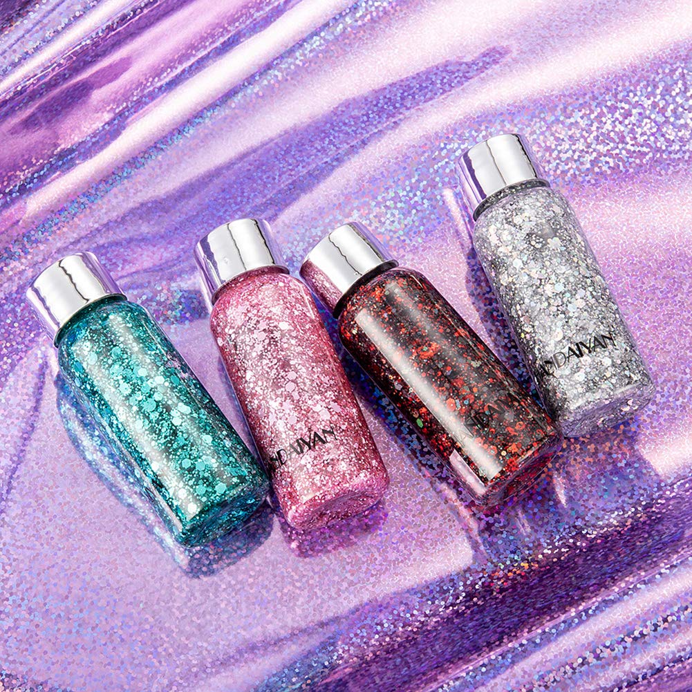 GL-Turelifes Mermaid Sequins Chunky Glitter Liquid Eyeshadow Glitter Body Gel Festival Glitter Cosmetic Face Hair Nails Makeup 30g