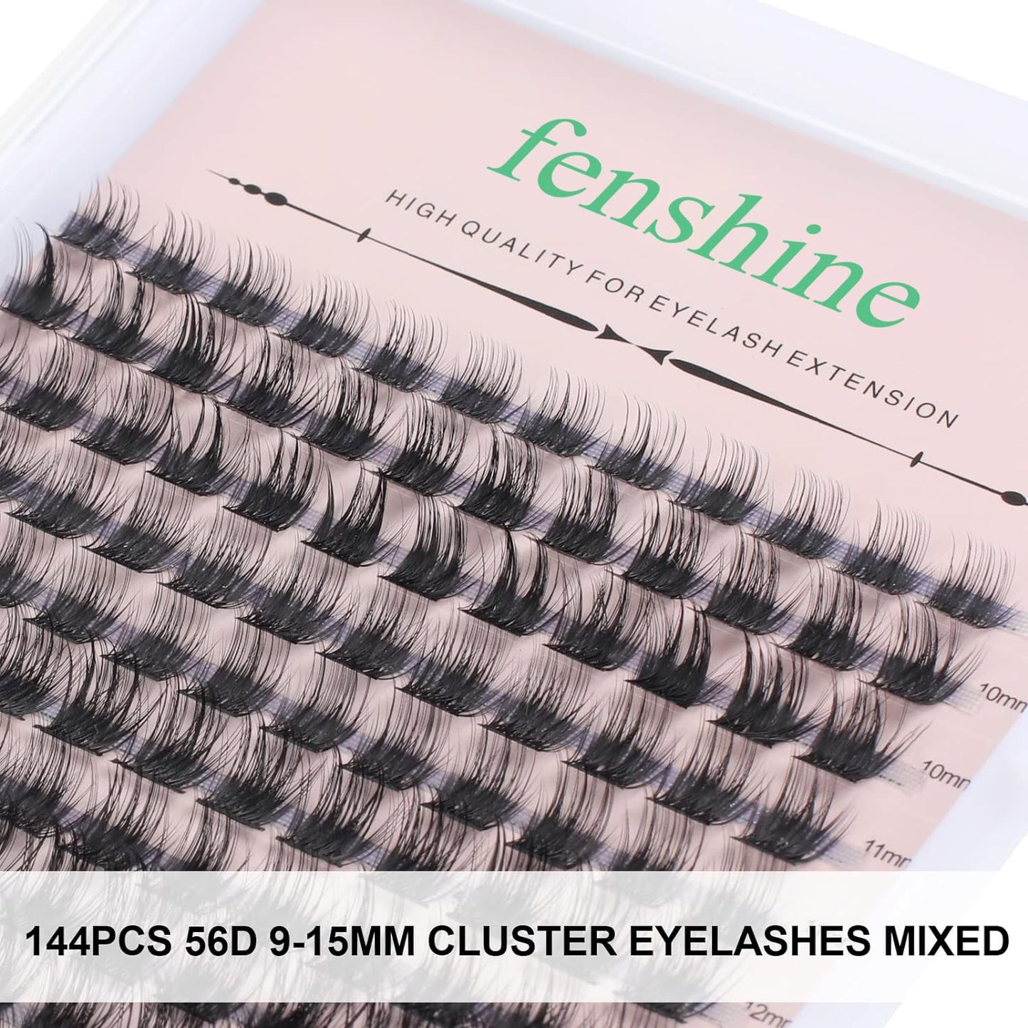 Fenshine Cluster Lashes Individual Lashes Wide Stem C/D Curl 9-15mm Length DIY Eyelash Extension Individual Soft False Lashes for Personal Use at Home (144pcs Mix 9-15MM, Eyelash Extension Kit)