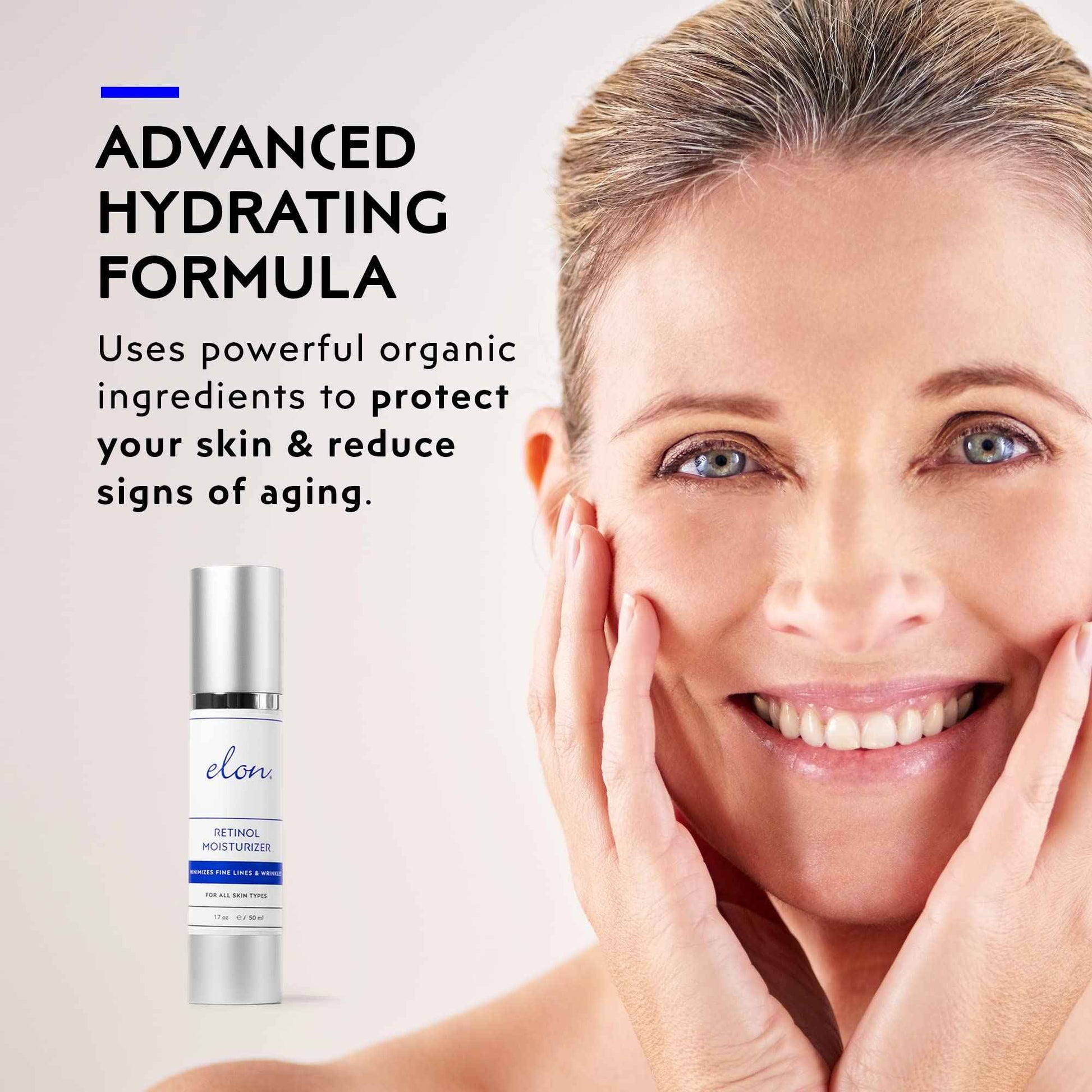 Elon Retinol Moisturizer Cream for Face — Hyaluronic Acid Moisturizer (1.7 Oz) — Anti-Aging Skin Care Products To Minimize Fine Lines & Wrinkles - w/Vitamin A, Vitamin E, & Jojoba Oil