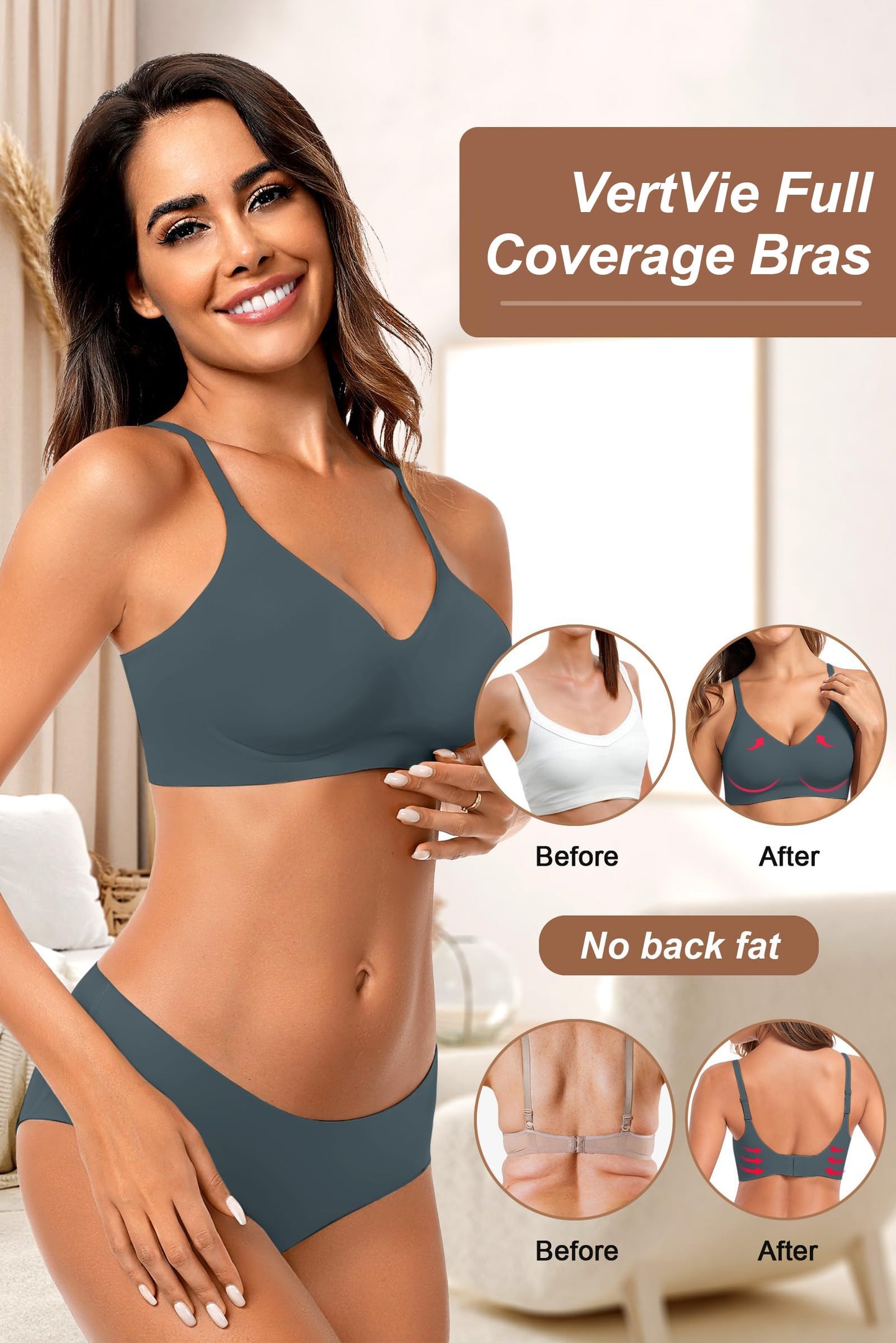 Vertvie Womens Seamless Bra No Underwire Comfort Push Up Bras Buttery Soft Wireless Bralette Full Coverage Sport Everyday Bra(Navy Blue,Small)