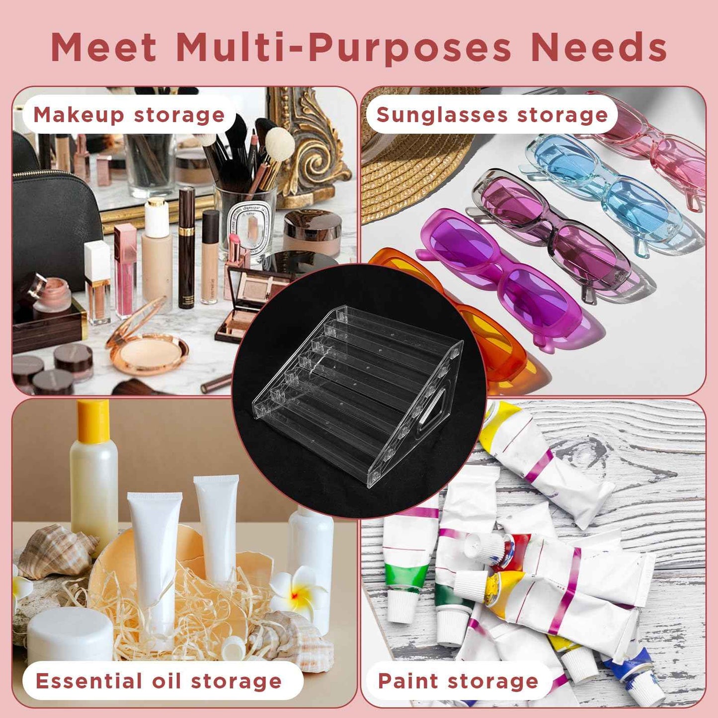 Nodaaiie 2 Pcs 7 Tiers Clear Essential Oils Nail Polish Organizer Acrylic Display Stands, Paint Organizer Rack, Acrylic Display Rack for Nail Polish, Sunglasses, Essential Oils, Eyeglasses and Makeup