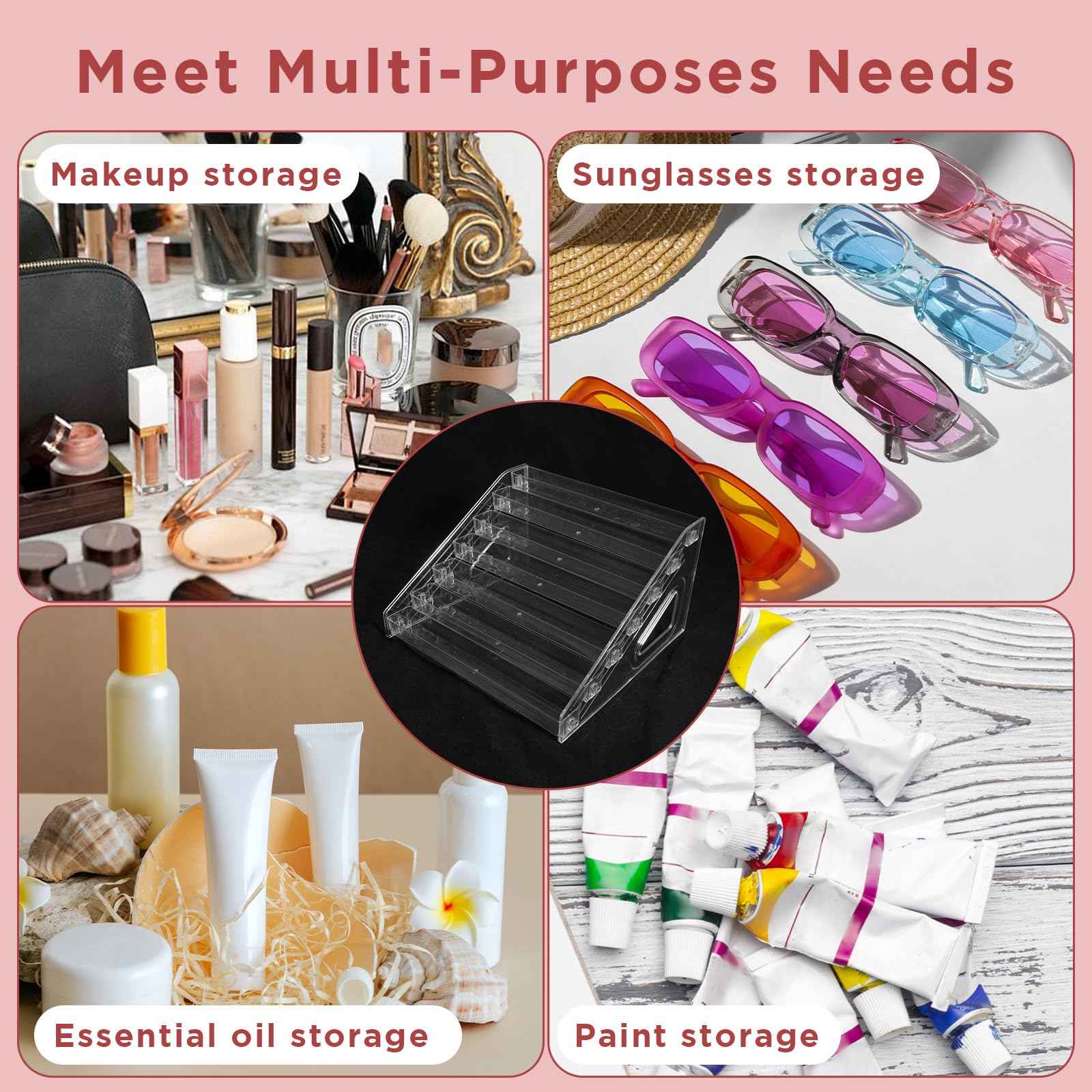 Nodaaiie 2 Pcs 7 Tiers Clear Essential Oils Nail Polish Organizer Acrylic Display Stands, Paint Organizer Rack, Acrylic Display Rack for Nail Polish, Sunglasses, Essential Oils, Eyeglasses and Makeup