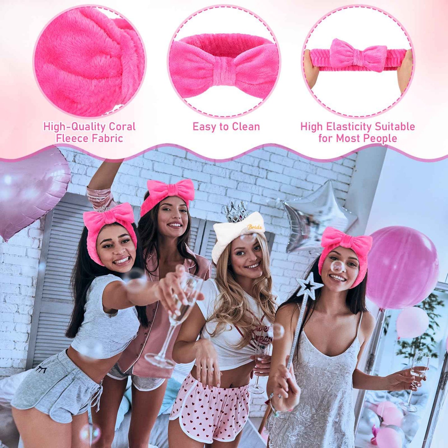Wavyknot 40 Pcs Bachelorette Favor Set Include Headband Scrunchies Hair Claw Clips Hairbrush and Makeup Bag for Bridal Shower Party Gifts Bridesmaid Wedding Supplies(White and Rose Red)