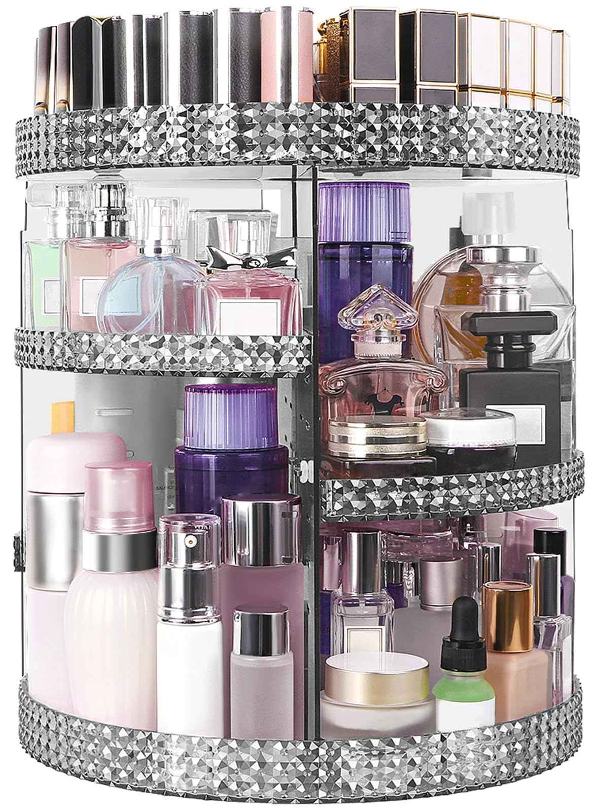 HEMTROY 360 Degree Rotating Makeup Organizer, Extra Large Capacity Cosmetic Storage Unit, Removable DIY 7 Layers Skincare Organizer, Acrylic Beauty Perfume Organizer for Vanity Countertop (Gray)