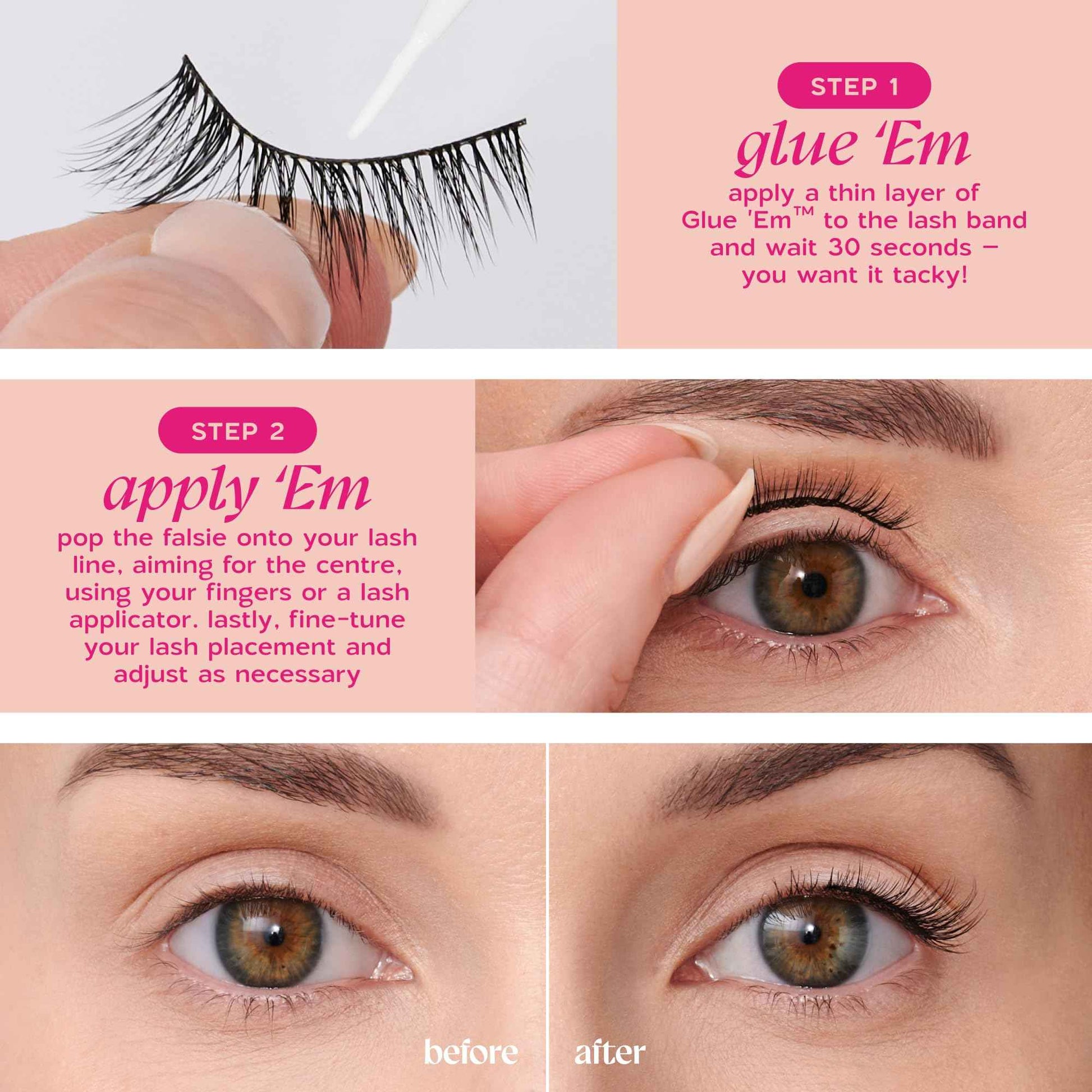 Velour Glue 'Em™ Brush-On Lash Glue, Mess-Free Eyelash Glue, Eye Lash Glue for Eyelash Clusters, Latex Free Lash Adhesive, Clear Eyelash Glue, Beginner-Friendly
