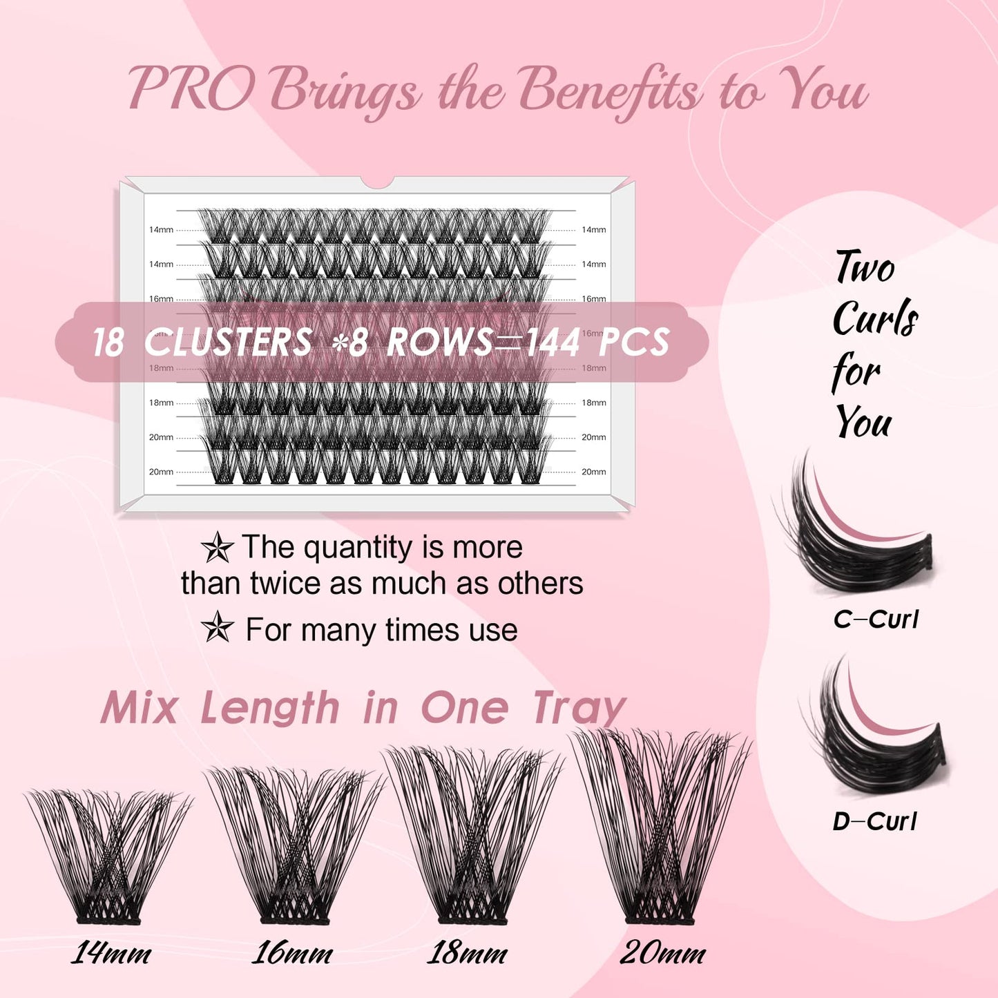 Lash Clusters, 96 Pcs Individual Cluster Lashes DIY Lash Extension Eyelash Clusters Volume Wispy Lashes Super Thin Band Reusable Soft & Comfortable(Into You-01-D-20 mm)