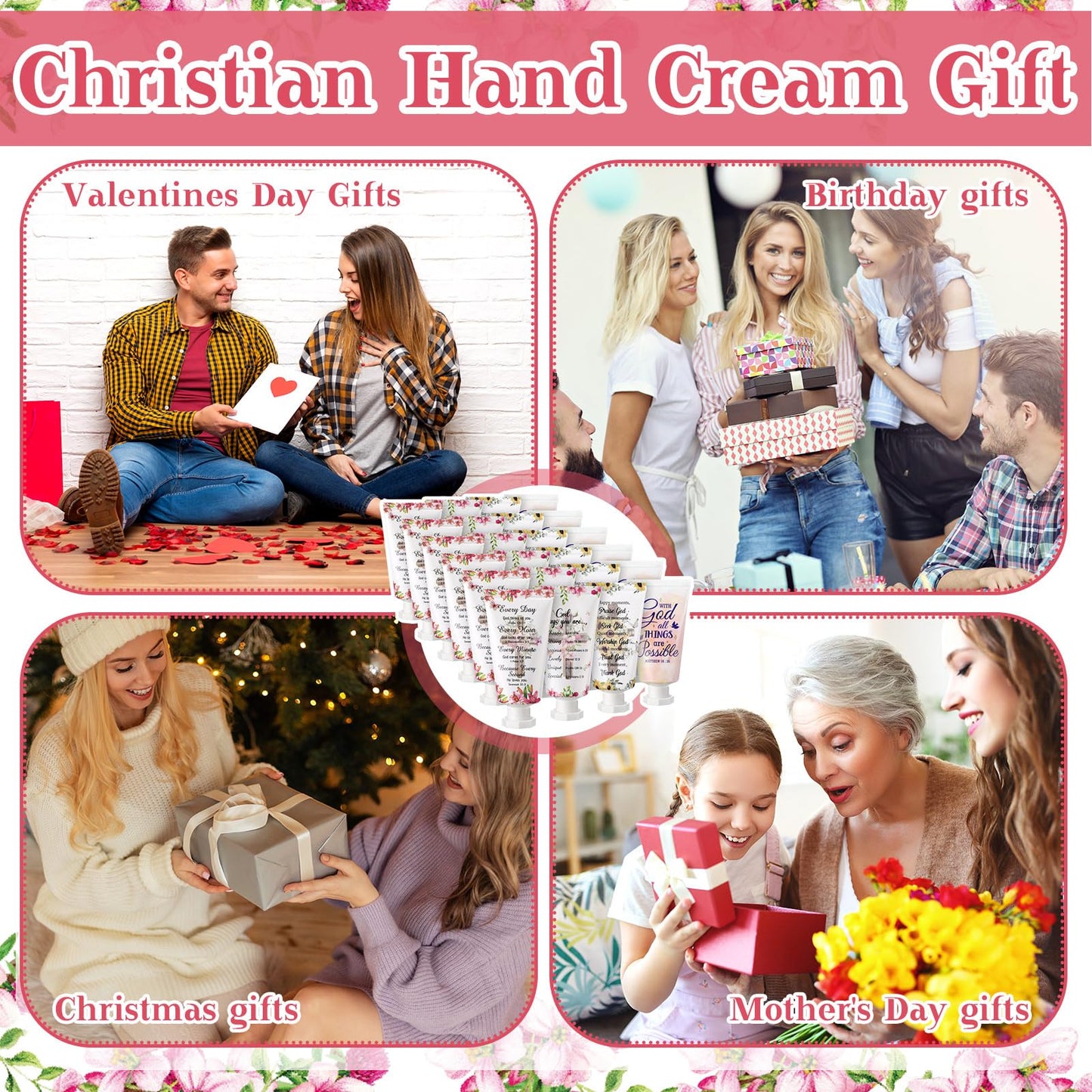 Christian Hand Cream Gift for Women Bible Verse Hand Lotion Scripture Travel Hand Lotion for Dry Cracked Hands Bulk Holiday Gifts for Mom Grandma Breast Cancer Awareness(48 Pcs,Cross Style)