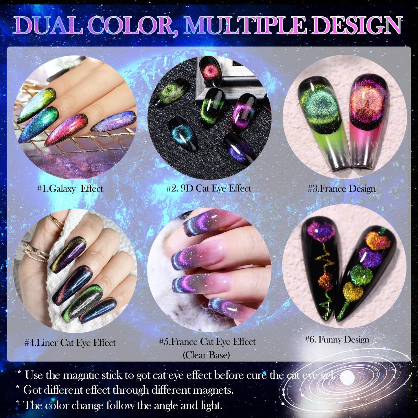 YEPYEPGO 9D Cat Eye Gel Nail Polish Set 12 Colors, Cat Eye Gel Polish with Magnet, Magnetic Cateye Gel Chameleon Galaxy Effects Professional Use for Salon