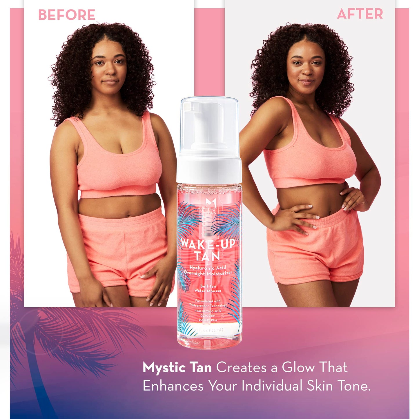 Mystic Tan Self Tanner Bundle: Wake-Up Tan Self Tanning Water Mousse, 5.5 fl. oz. + Blending Self Tan Kabuki Brush - Premium Hyaluronic Acid Overnight Moisturizer - Body and Face Tanner