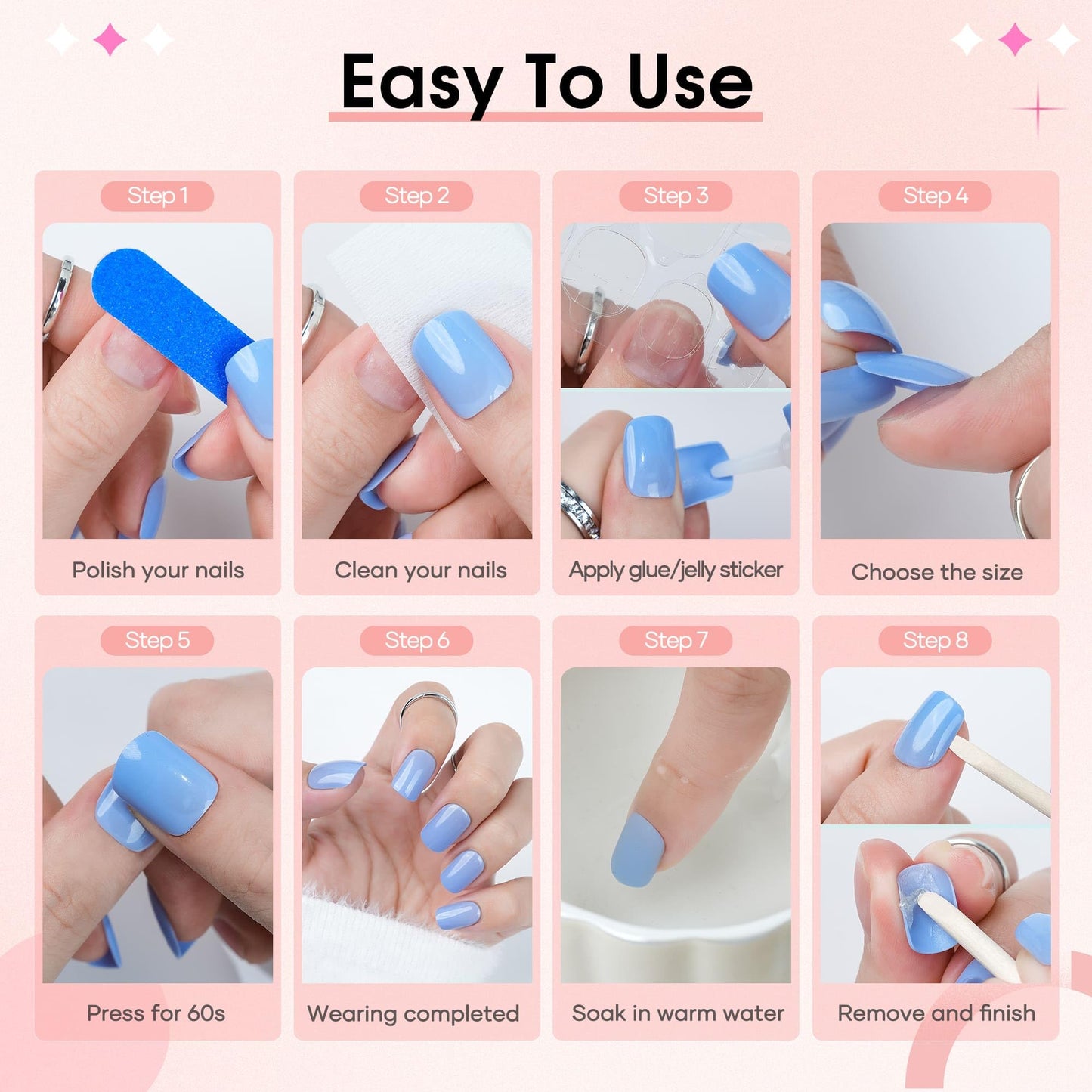 Short Press On Nails Kit - 240Pcs Acrylic Fake Nails with Glue | Square Glossy Glue on Nails, Natural | Gel UV Finish Artificial False Nails - Static, Cute stick on nails for Women