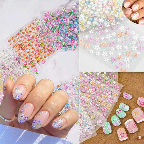 CHANGAR 30 Sheets Flower Nail Art Stickers 3D Self-Adhesive Colorful Floral Nail Decals Cute Design Nail Supplies for Kids Girls Women Manicure DIY