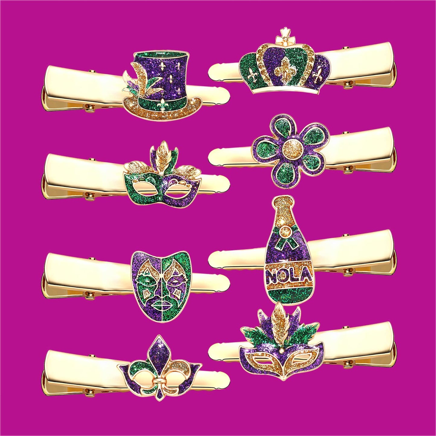 Mardi Gras Hair Clips Cute Fleur De Lis Sequin Barrettes Glitter Crown Mask Hairpin Carnival Festive Holiday Party Parade Hair Accessories (Mardi Gras hairclips C)