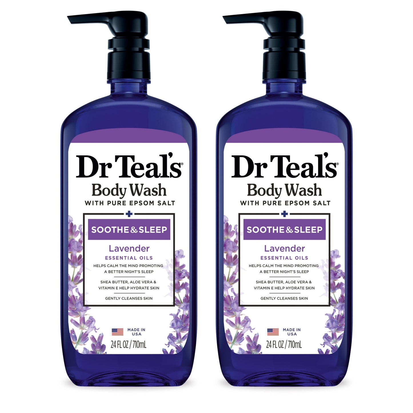 Dr Teal's Body Wash with Pure Epsom Salt, Soothe & Sleep with Lavender, 24 fl oz (Pack of 2) (Packaging May Vary)