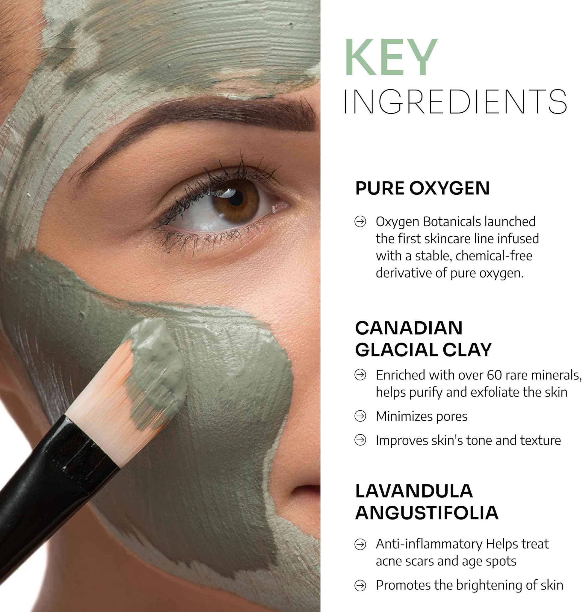Oxygen Botanicals Canadian Glacial Clay Mask, deeply hydrates the skin, detoxifies and rejuvenates, moisturizing mask, all skin types, 8 pack