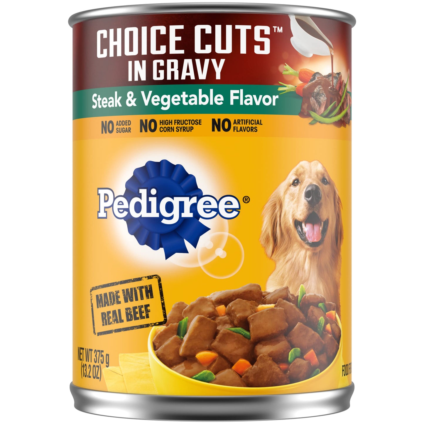 PEDIGREE CHOICE CUTS IN GRAVY Adult Canned Soft Wet Dog Food, Steak & Vegetable Flavor, 13.2 oz. Cans (Pack of 12)