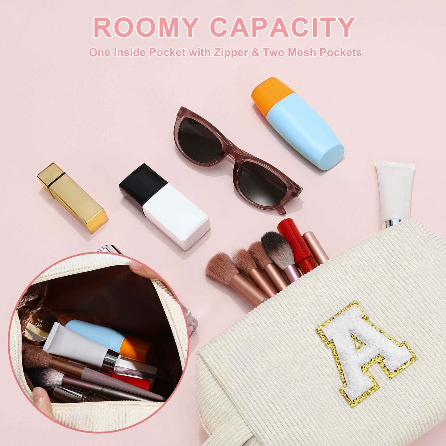 YOOLIFE Travel Makeup Bag Cosmetic Bag - Birthday Gifts for Girls Women Make Up Bag Monogram Cute Makeup Bag Personalized Teen Girl Gift Daughter Friend Birthday Gifts for Women Her Girl Blue Letter A