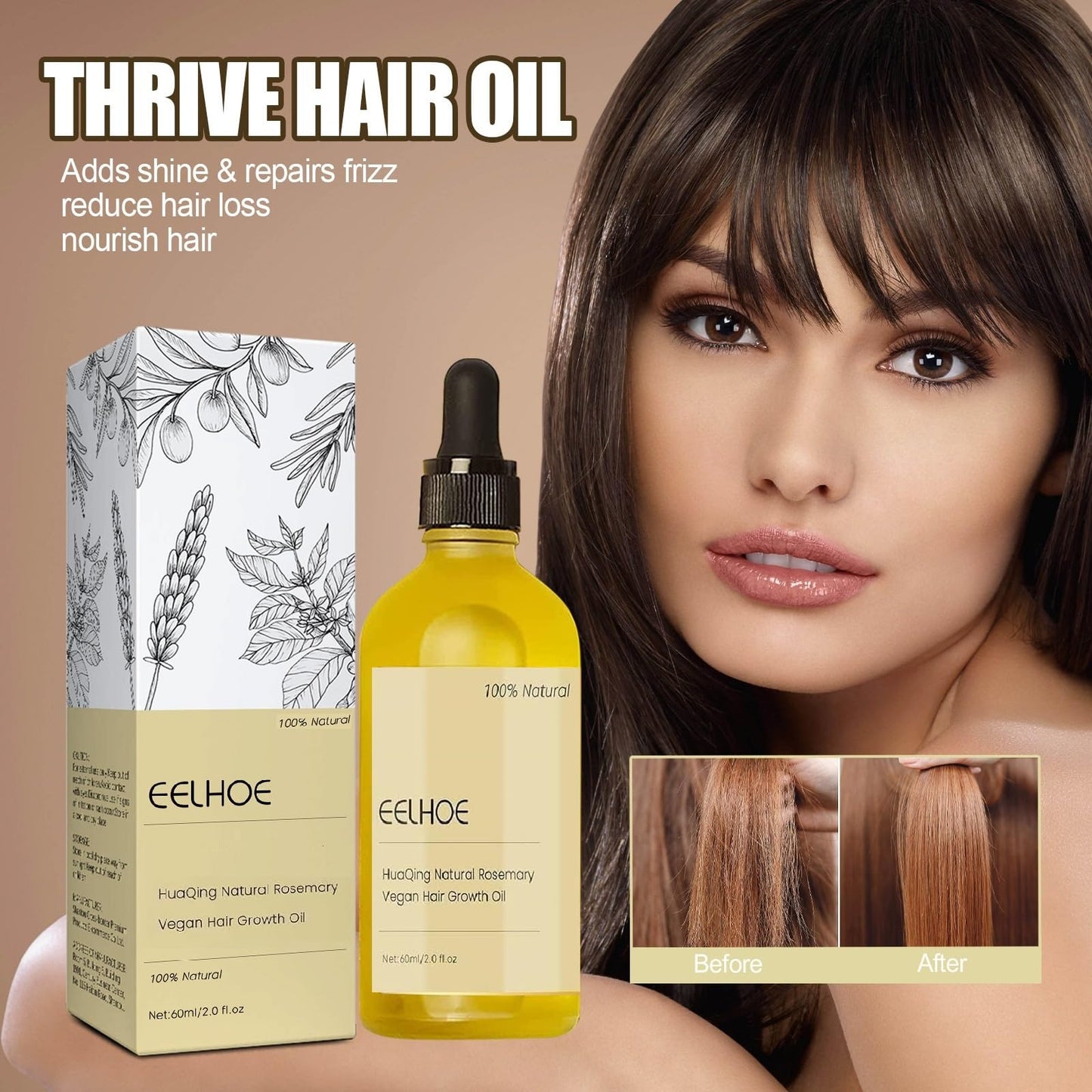 180 ML Eelhoe Hair Growth Oil, Carvenchi Veganic Natural Hair Growth Hair Organic Rosemary Oil, for Dry Damaged Hair and Growth Thin Hair.