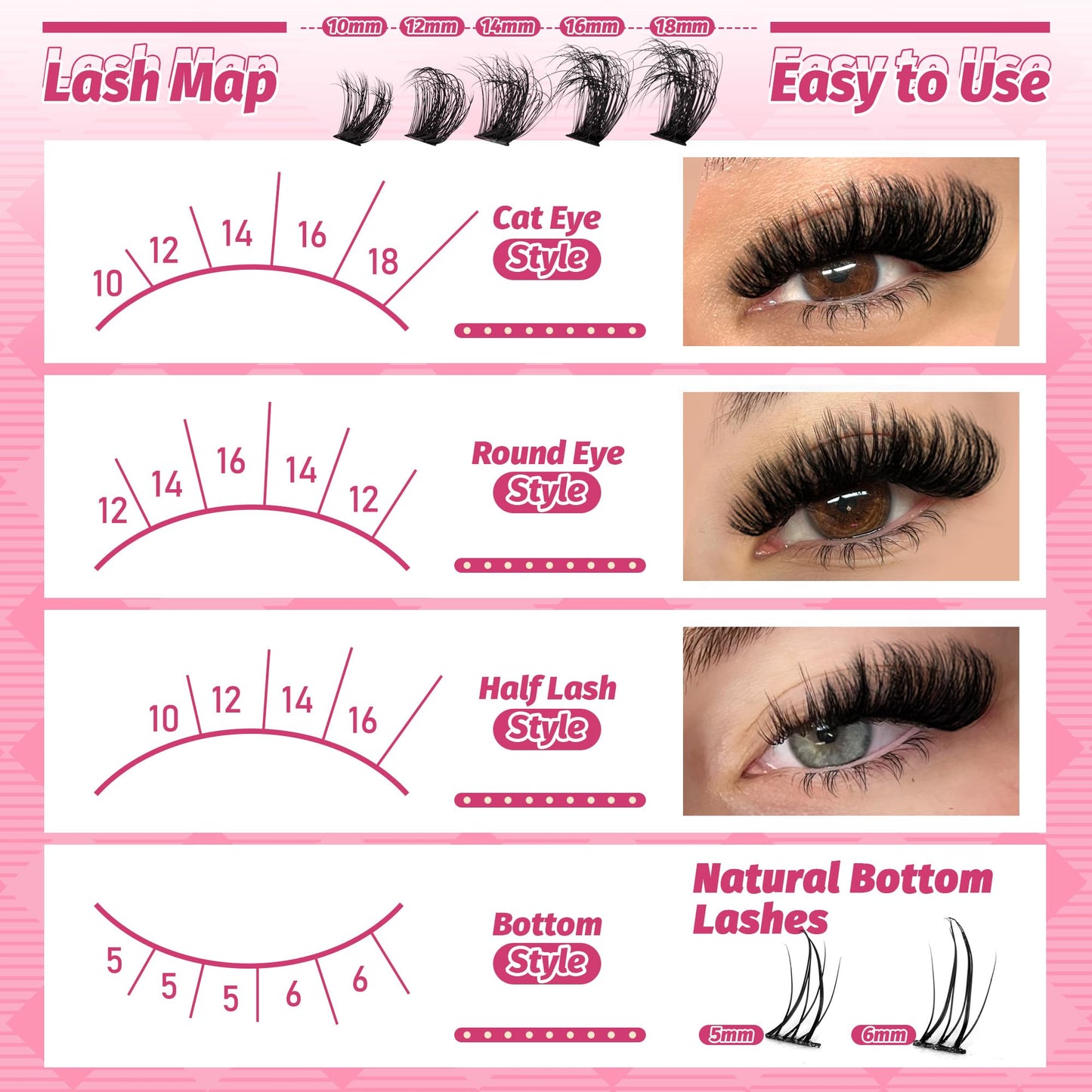 Eefofnn Lash Clusters Wispy Individual Lashes Fluffy Eyelash Clusters with Bottom Lashes 80D Natural Cluster Eyelash Extensions 10-18 mm D Curl Lash Extensions For Beginners