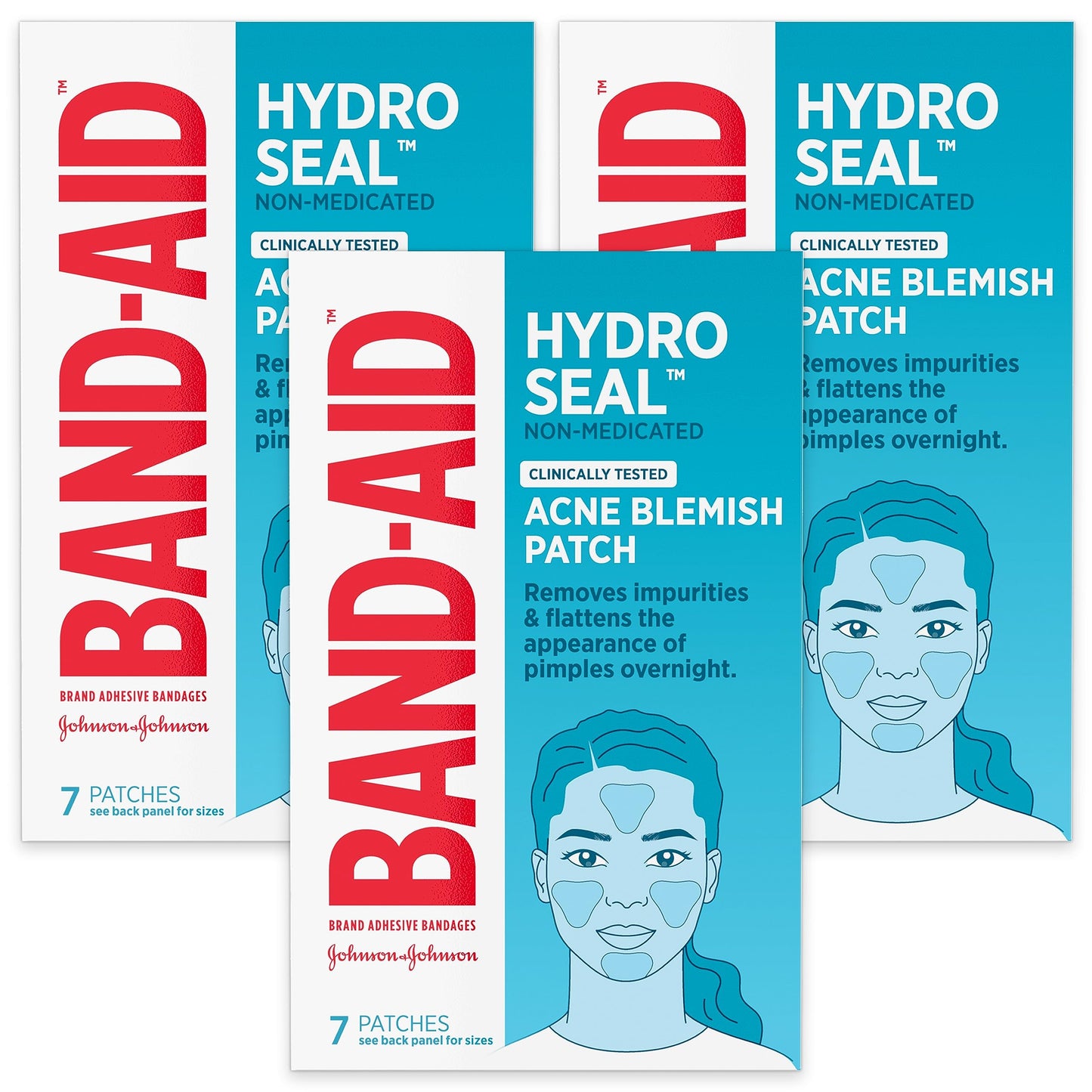 Band-Aid Brand Hydro Seal Acne Blemish Patches, Clear Non-Medicated Face Patch Absorbs Fluids & Provides a Protective Healing Environment for Pimples, Sterile, Three Pack, 3 x 7 Patches