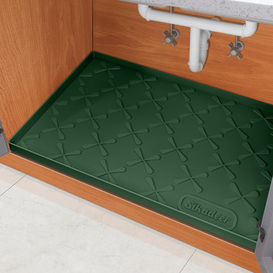 SIKADEER Under Sink Mat for Kitchen Waterproof, 28" x 22" Silicone Mat Cabinet Liner for Bathroom Under Sink Organizer with Raised Edge, Fits 30inch Standard Cabinet Under Sink Drip Tray Protector