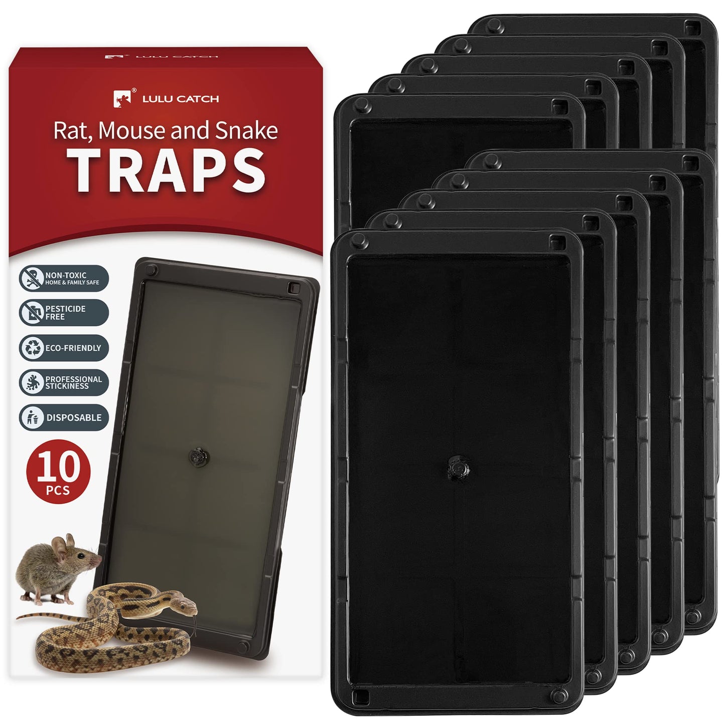 LULUCATCH Super Glue Traps 10 Pack for Mice & Snakes, Larger, Heavier Sticky Traps with Non-Toxic Glue. Sticky Mouse Traps Indoor, Easy to Set, Safe to Children & Pets