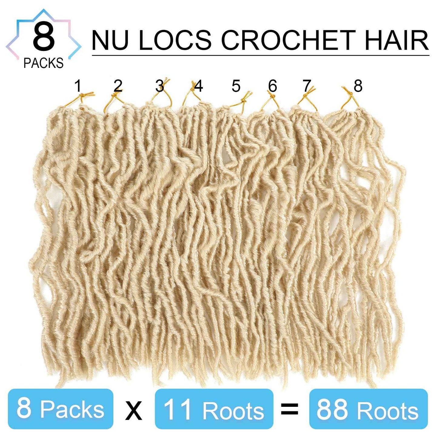 14 Inch Soft Locs Crochet Hair 8 Packs Pre Looped Faux Locs Crochet Braids Goddess Locs Hair For Black Women（14Inch 8pcs,613#）