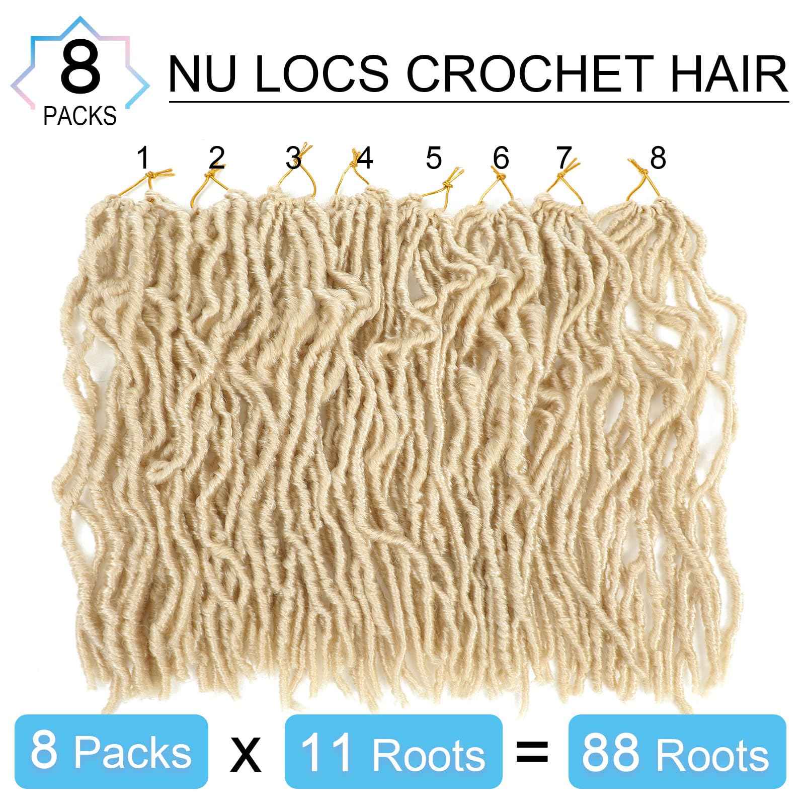 14 Inch Soft Locs Crochet Hair 8 Packs Pre Looped Faux Locs Crochet Braids Goddess Locs Hair For Black Women（14Inch 8pcs,613#）