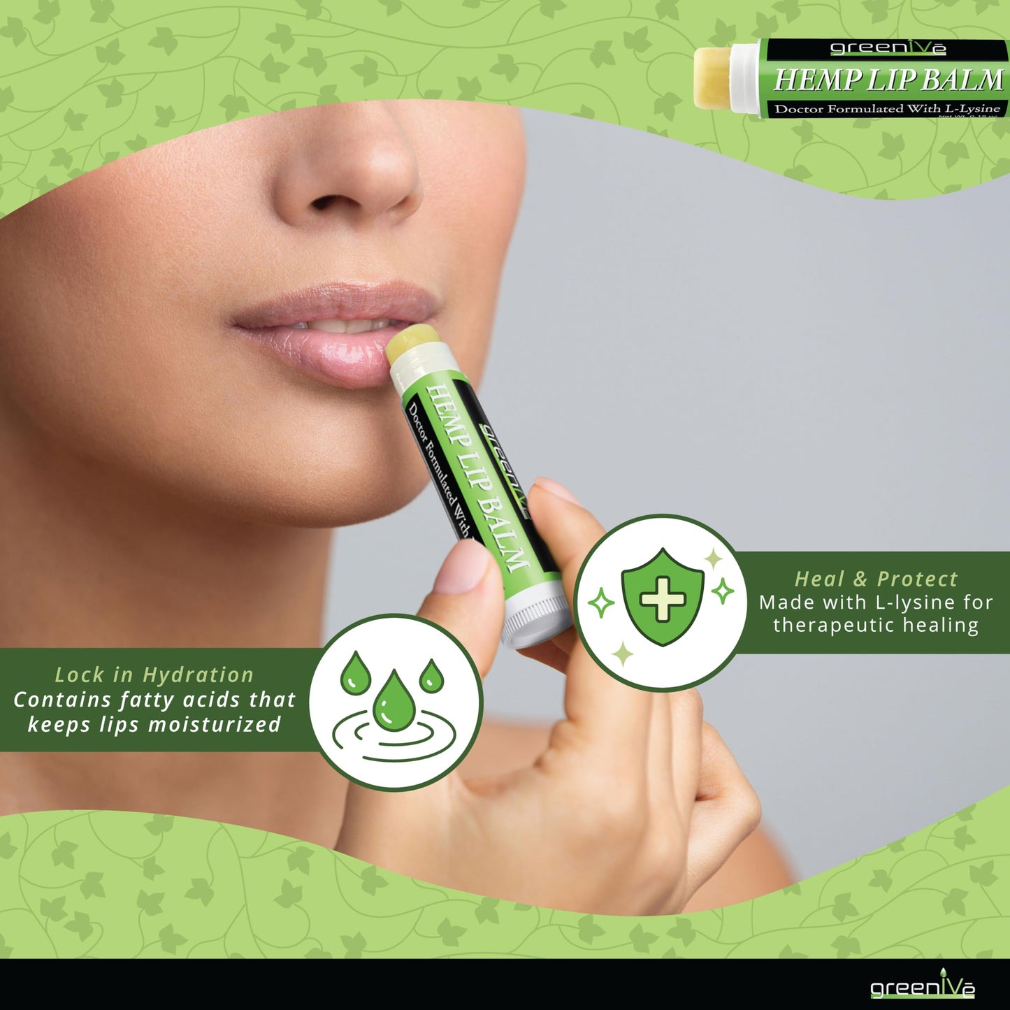 GreenIVe Hemp Lip Balm, Vegan, Omegas 3 & 6, Vitamin E, L-Lysine, Hydrating Handcrafted (3)