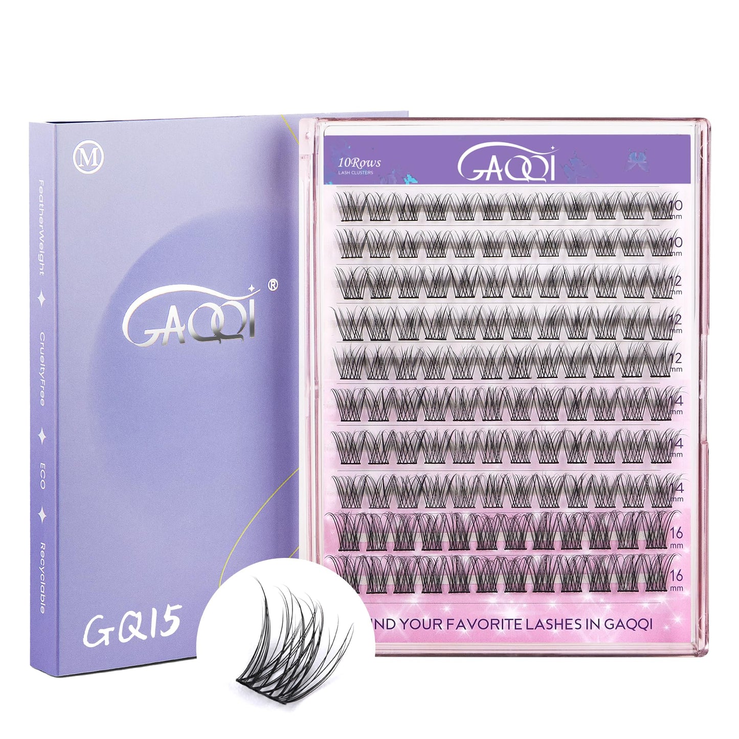 GAQQI Lash Clusters, Eyelash Clusters 120PCS C Curl Individual Lashes, Wispy Cluster Eyelash Extension 10-16mm Mixed Length, Natural Looking Cluster Lashes （GQ15, C Curl, 10-16mm)