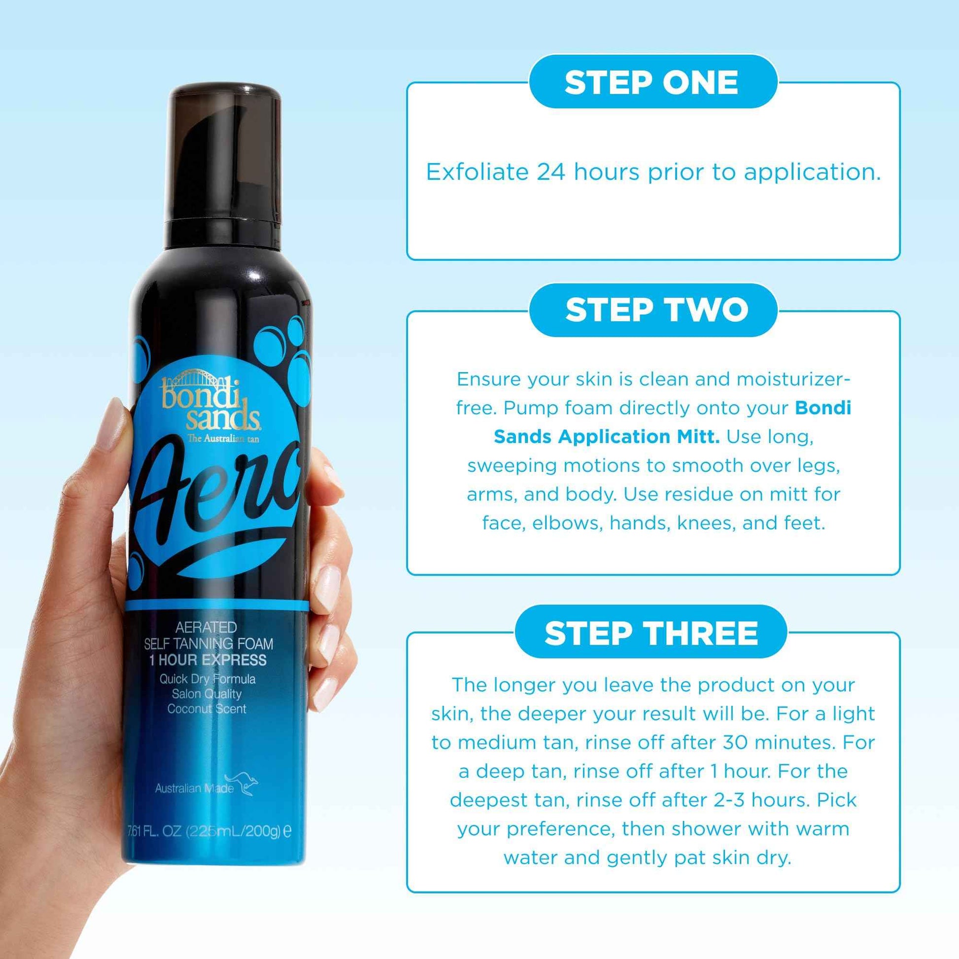 Bondi Sands Aero 1-Hour Express Self Tanning Foam | Lightweight, Coconut Tanning Foam Quickly Provides a Healthy, Flawless, Bronzed Glow | 7.61 fl oz/225 mL