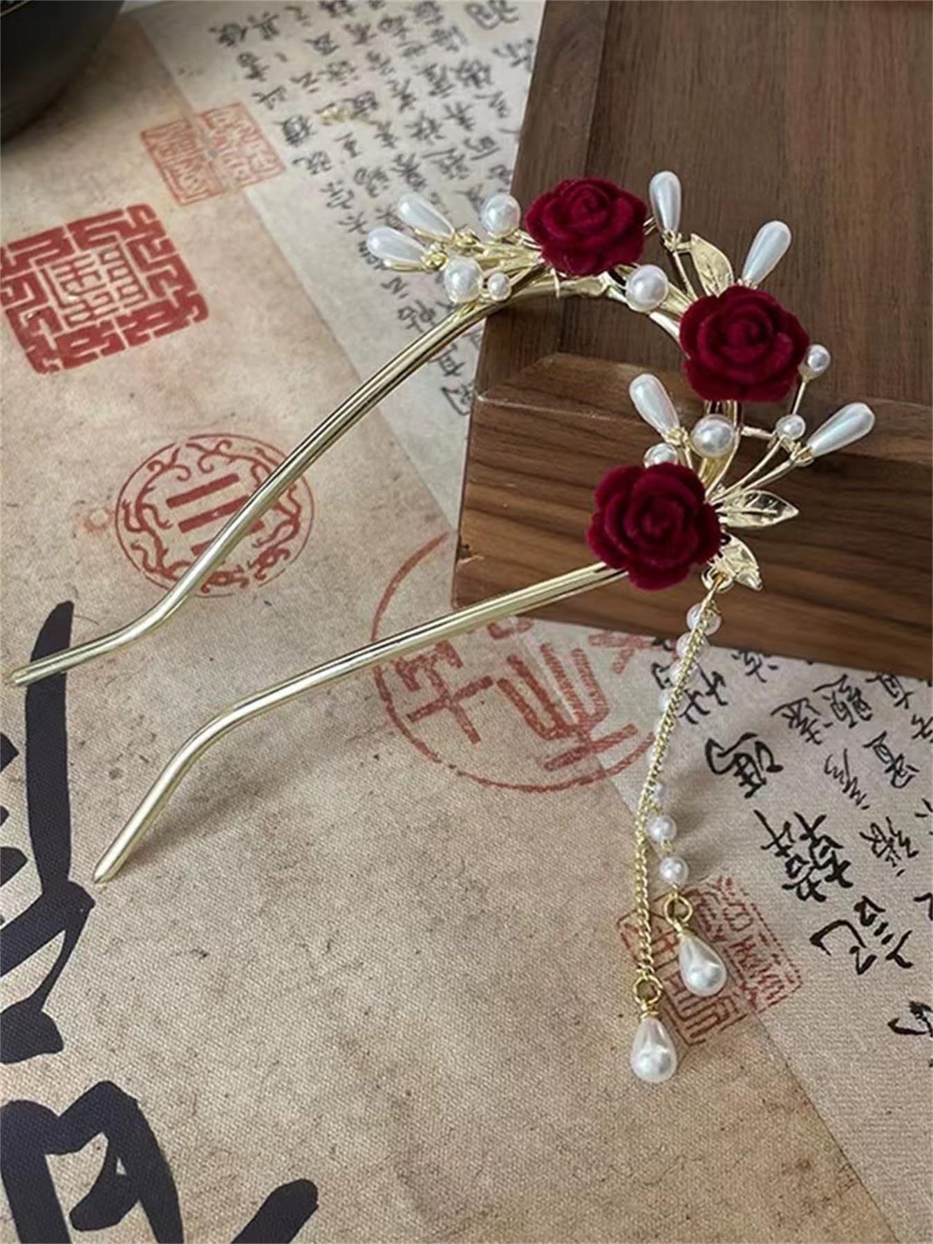 2 Pcs Metal Hairpin Flower Hair Chopsticks Pearl Hair Stick Handmade Classic Hair Pins for Women Girls-043