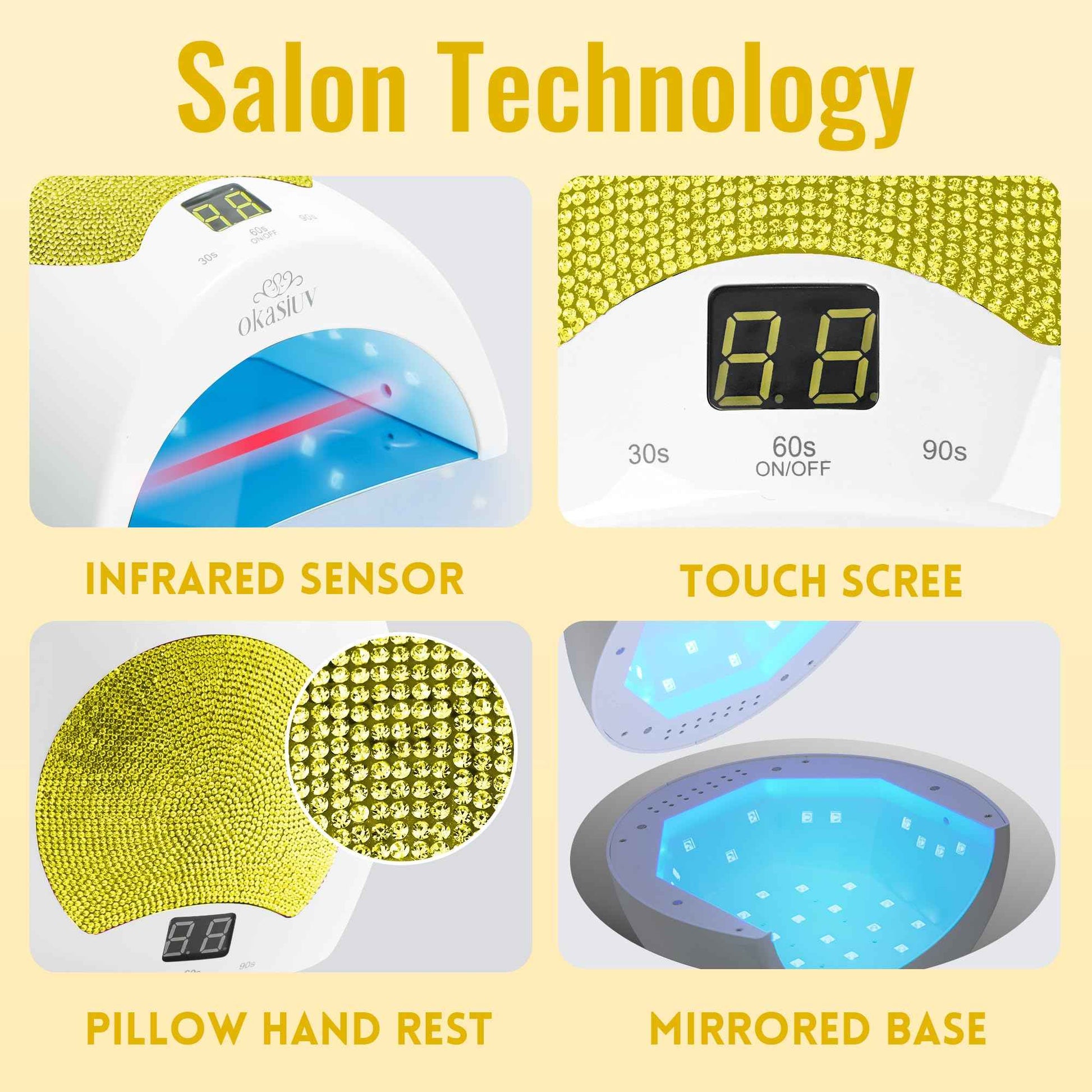 Okasiuv Rechargeable UV LED Nail Lamp with Diamond Design & Touch Control - 3 Timer Settings, Fast Curing for All Gel Polishes, Portable UV Nail Dryer for Professional Salon & Home