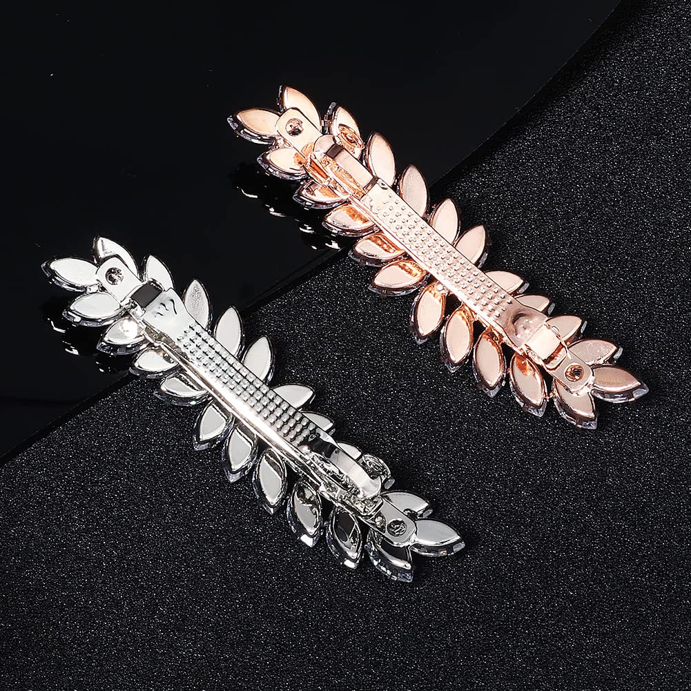 Xerling Rhinestone French Clip Hair Barrettes Automatic Hair Accessories Hair Spring Clips Leaf Design Zircon Hair Piece for Women