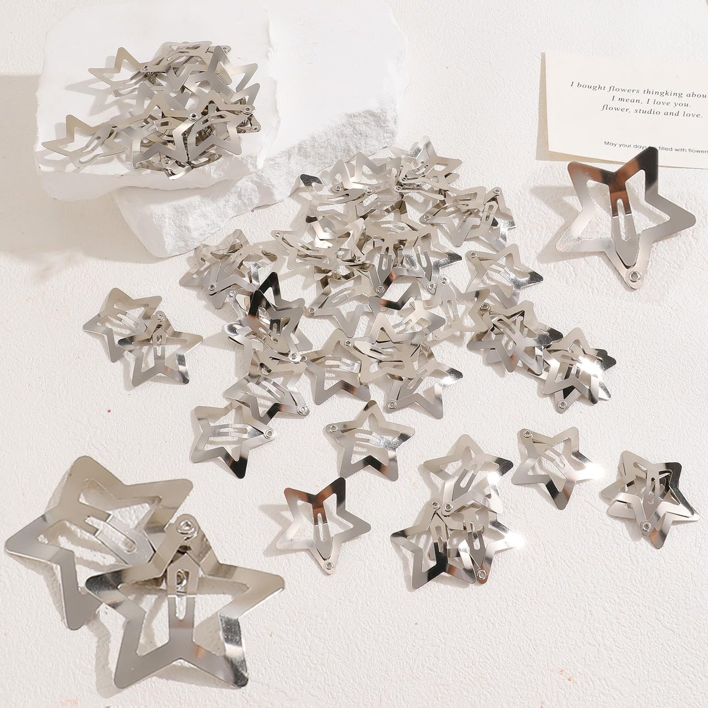 Kasmena 50PCS Star Hair Clips for Girls,Cute Snap Hair Clips Star Hair Accessories for Women Girls Star Clips Silver Hair Clips Hair Barrettes for Girls Non Slip Metal Hair Clips