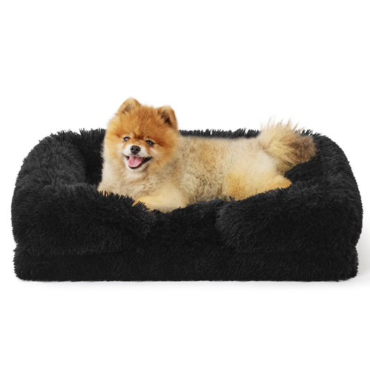 Bedsure Small Orthopedic Dog Bed - Washable Calming Dog Sofa Beds for Small Dogs, Supportive Foam Pet Couch Bed with Removable Washable Cover, Waterproof Lining and Nonskid Bottom Couch, Black