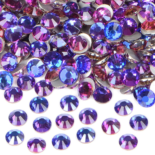 1440PCS Art Nail Rhinestones Non Hotfix Glue Fix Round Crystals Glass Flatback for DIY Jewelry Making with one Picking Pen (ss16 1440pcs, Purple Velvet)