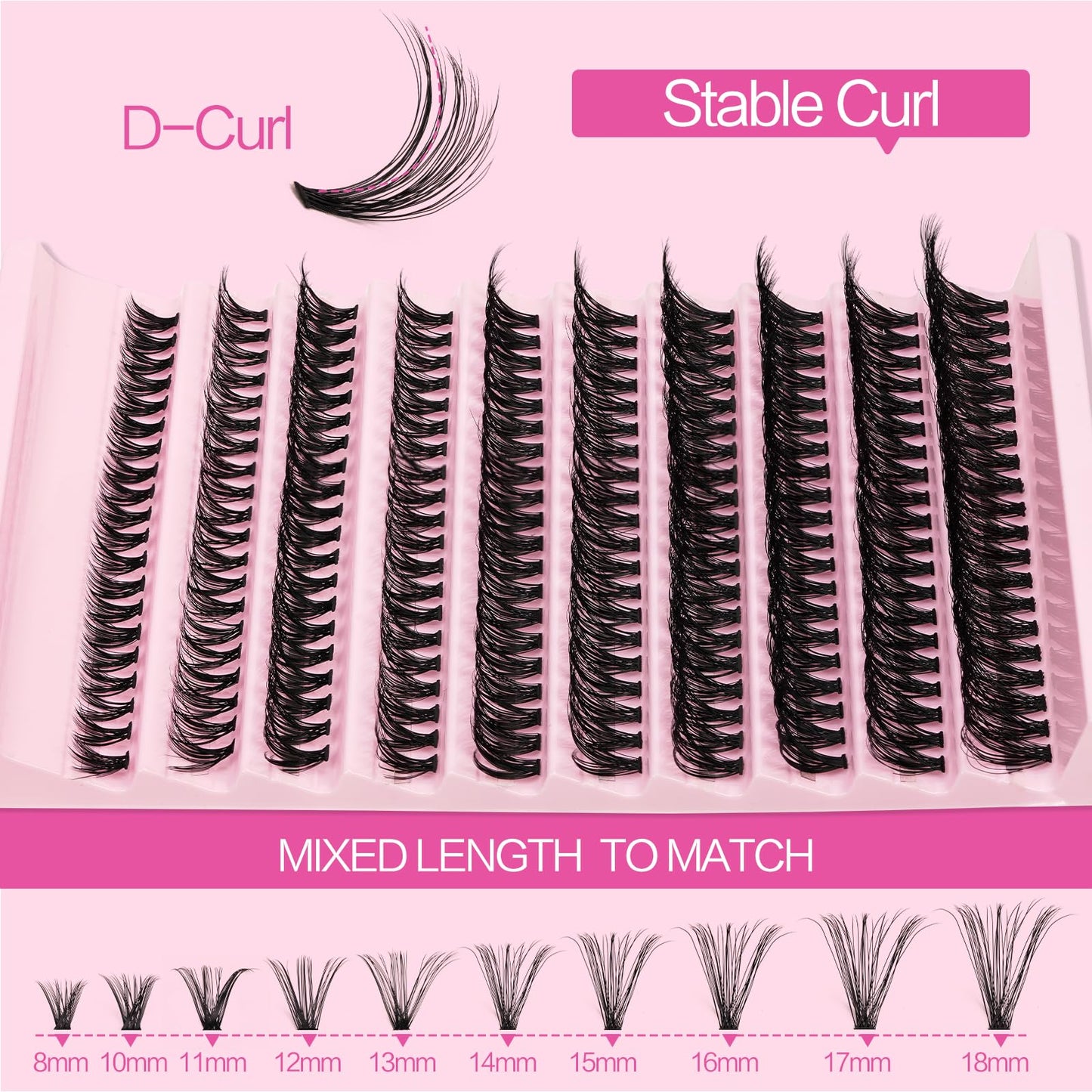 QUEWEL DIY Eyelash Extension Kit, 200pcs Lash Clusters Thin Band with Bond and Seal Strong-hold and Waterproof, Cluster Lashes Applicator, DIY Lash Extensions User Manual at Home (QD02-MIX8-18)