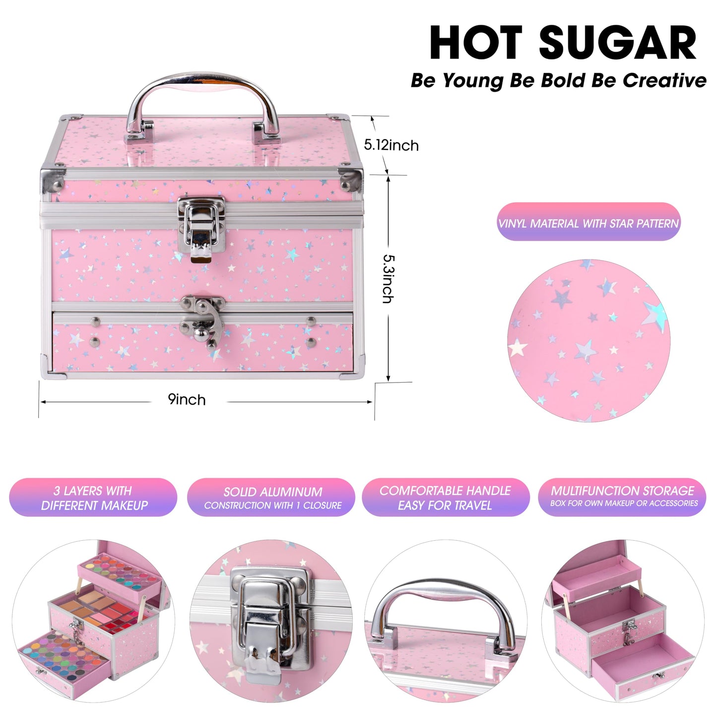 Hot Sugar Makeup Kit for Teens with Train Case, Portable Beginner Makeup Gift Set, Makeup Beauty Kit for Girls (PINK)