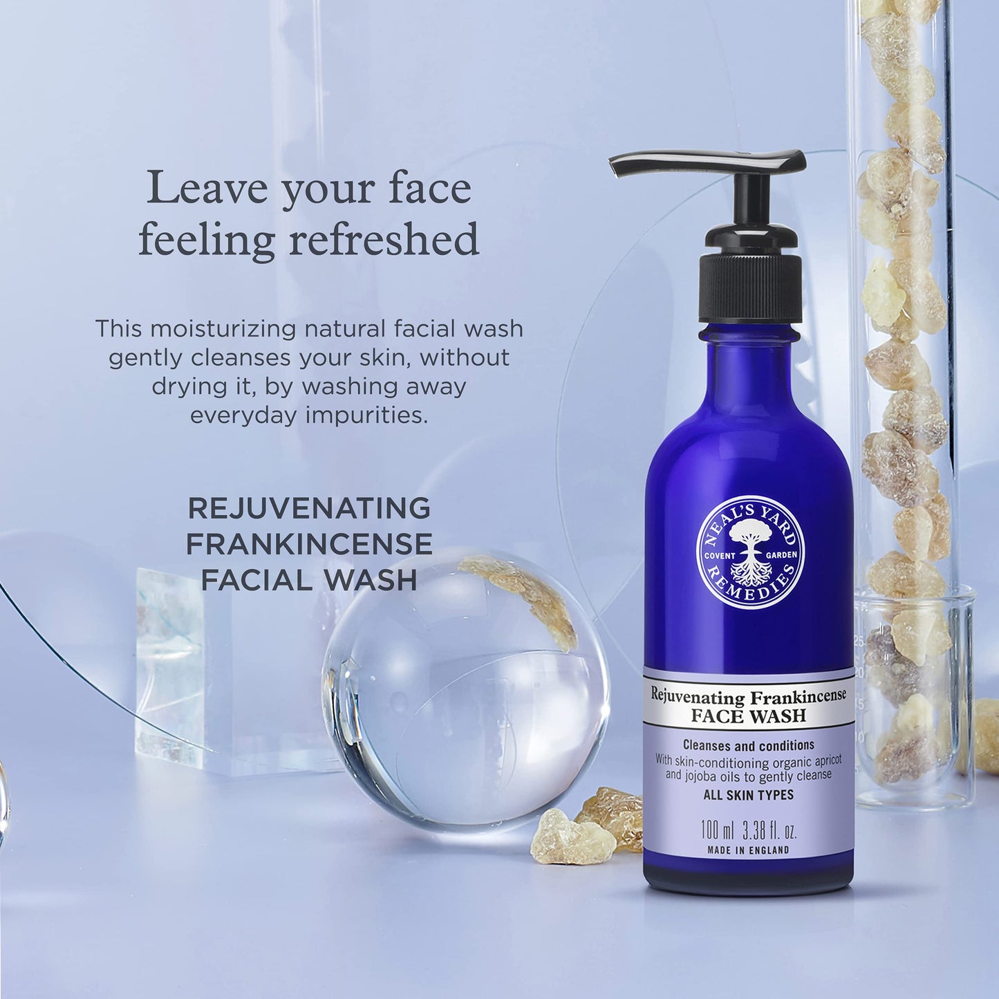 Neal's Yard Rejuvenating Frankincense Facial Wash, Gentle & Cleansing for All Skin Types, Featuring Apricot & Jojoba Oils, Vegan Approved, 100mL