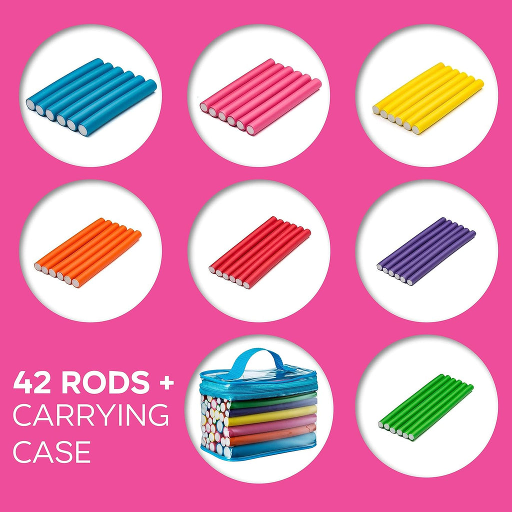 Salon Heatless Flexible Hair Rollers Curlers 42-pack 7" Soft Foam Flexi Twist Curling Rods for Short Long Hair