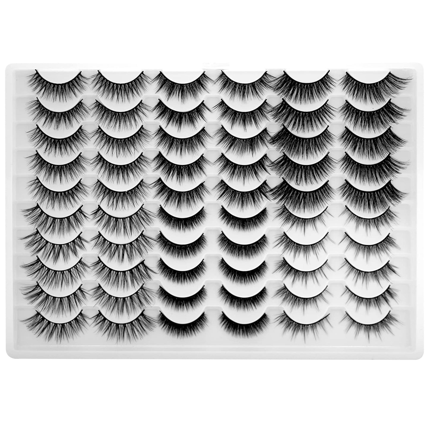 Bluesmurfs 30 Pairs Fales Eyelashes Bulk 3D Fluffy Natural Look Thick Eye Lashes Volume Faux Mink Lashes Strip Lashes 6 Multi Styles Pack